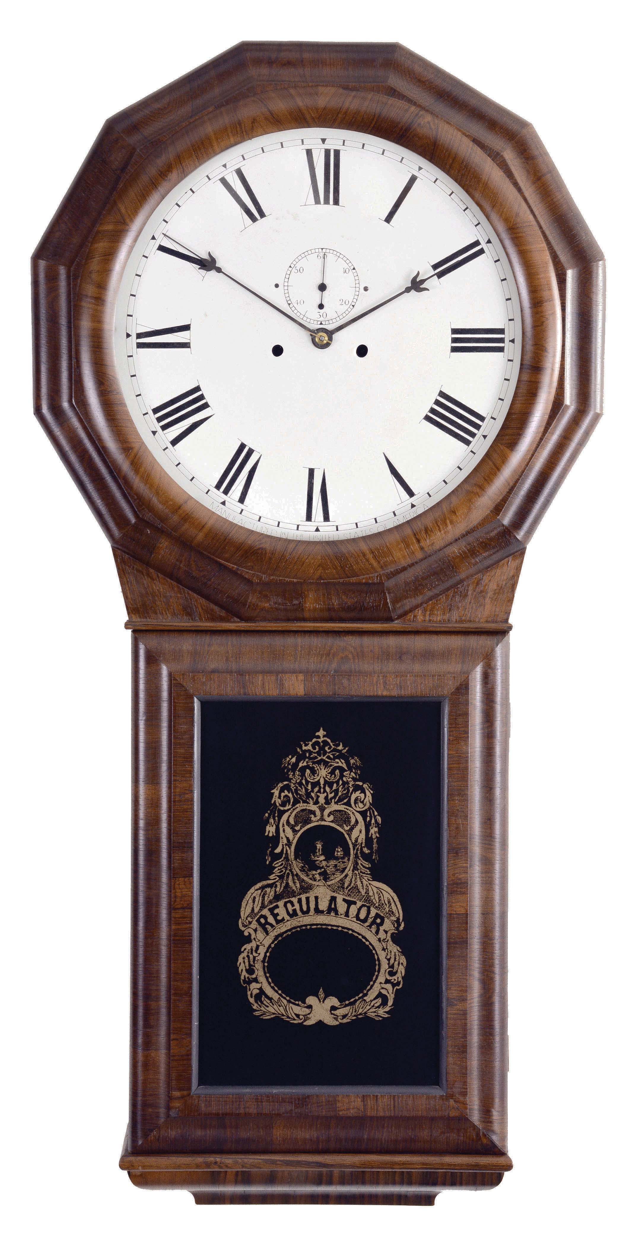 Seth Thomas Clock Co., Plymouth Hollow, Conn., "Regulator No. 1, Extra" hanging clock with a weight driven, 8 day, time and strike movement in a rosewood veneered case. — Antique Clocks Price Guide
