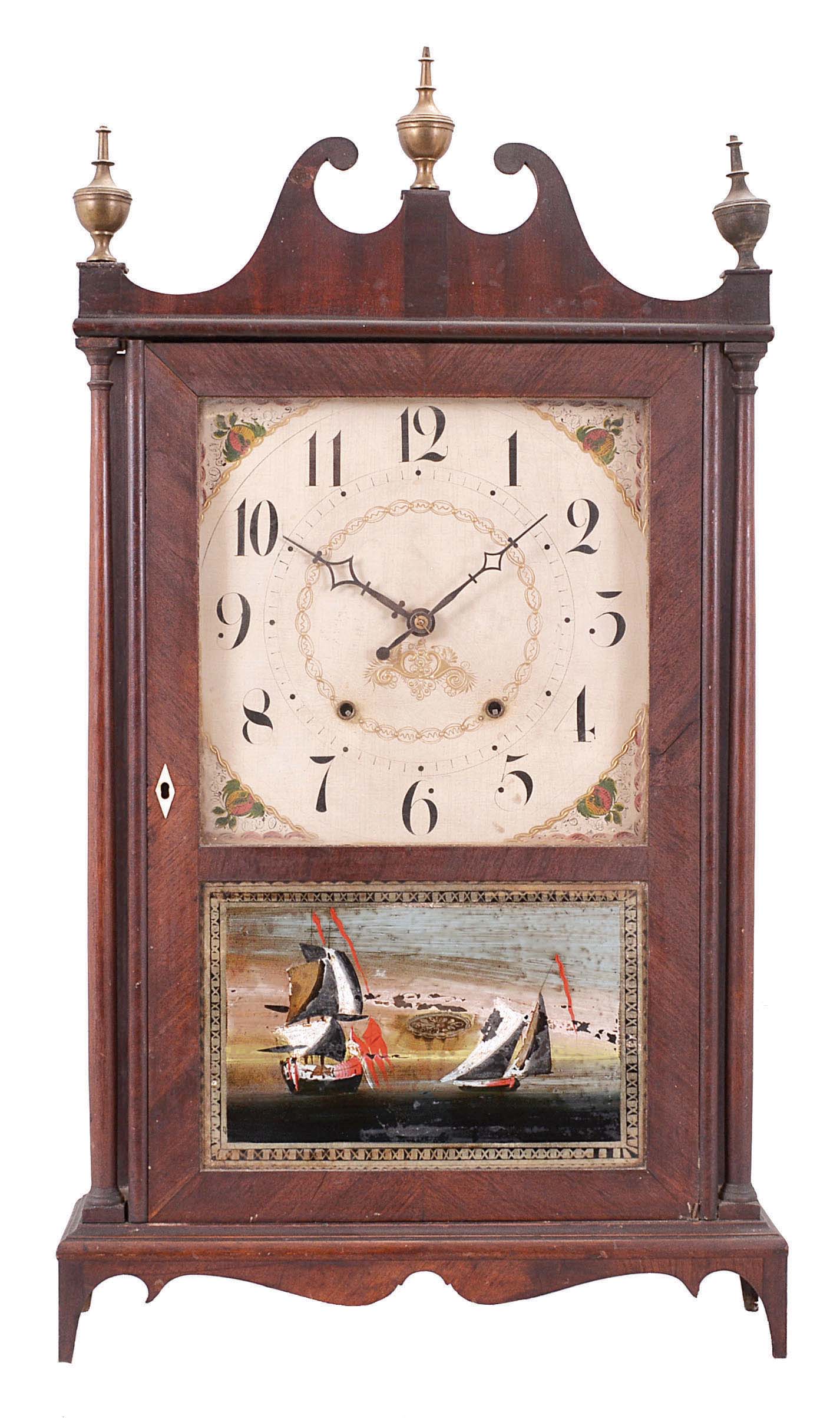 Seth Thomas Clock Co., Plymouth Hollow, Conn., 30 hour, time and strike, weight wood movement pillar & scroll shelf clock. — Antique Clocks Price Guide