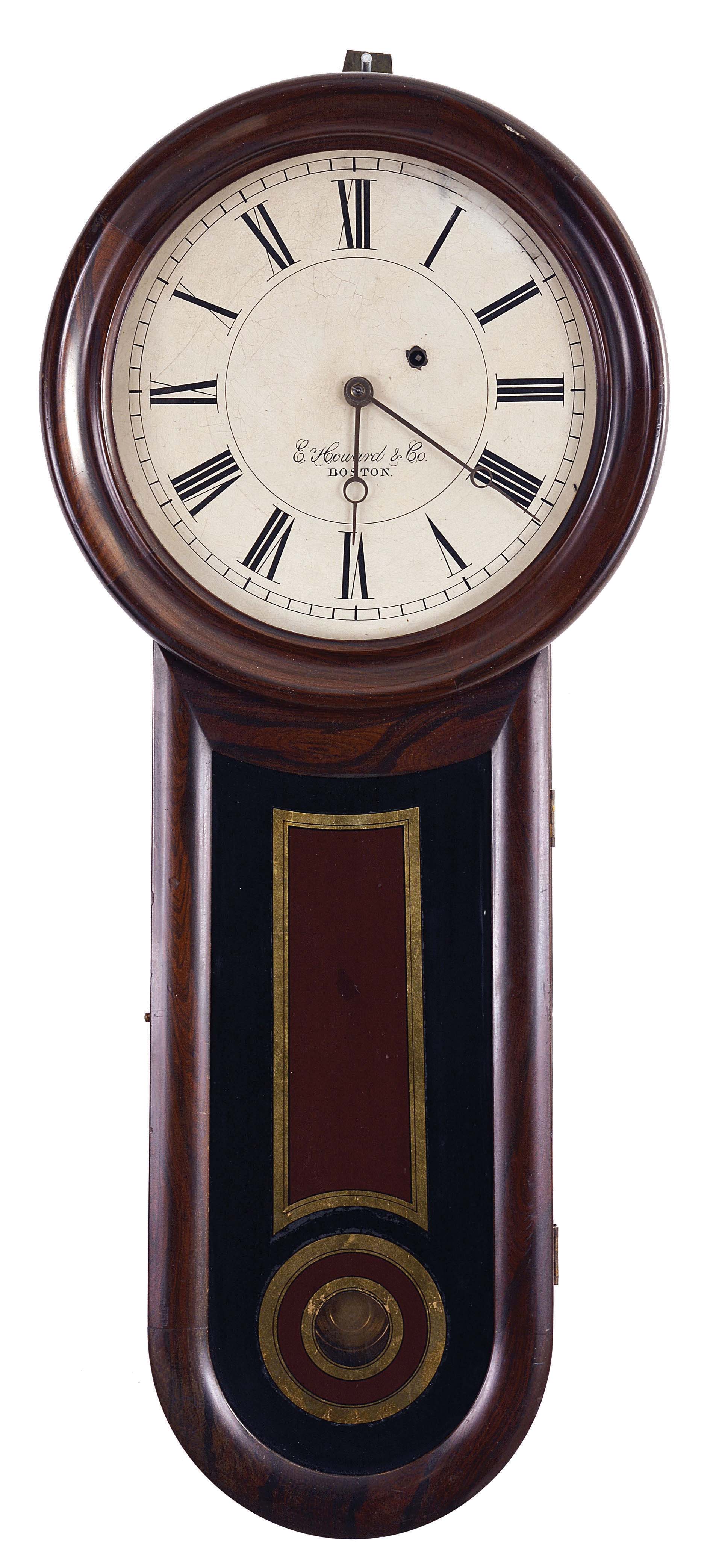 E. Howard & Co., Boston, Mass., "No. 11 Regulator" or Keyhole wall clock, 8 day, weight driven, brass movement wall timepiece. Case is stamped no. 4. — Antique Clocks Price Guide