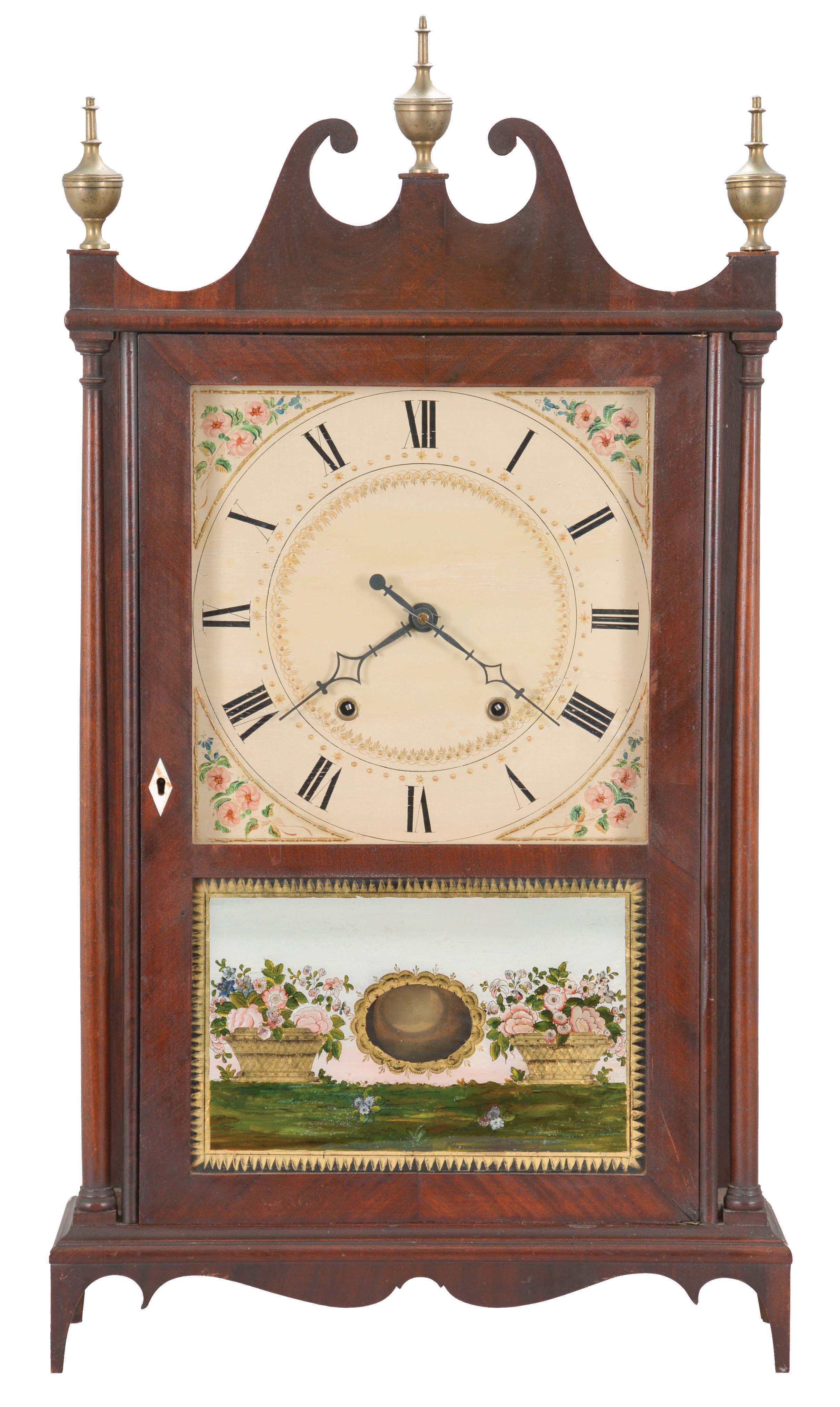 E. Terry & Sons, Plymouth, Conn., 30 hours, time and strike, weight wood movement pillar & scroll shelf clock. — Antique Clocks Price Guide