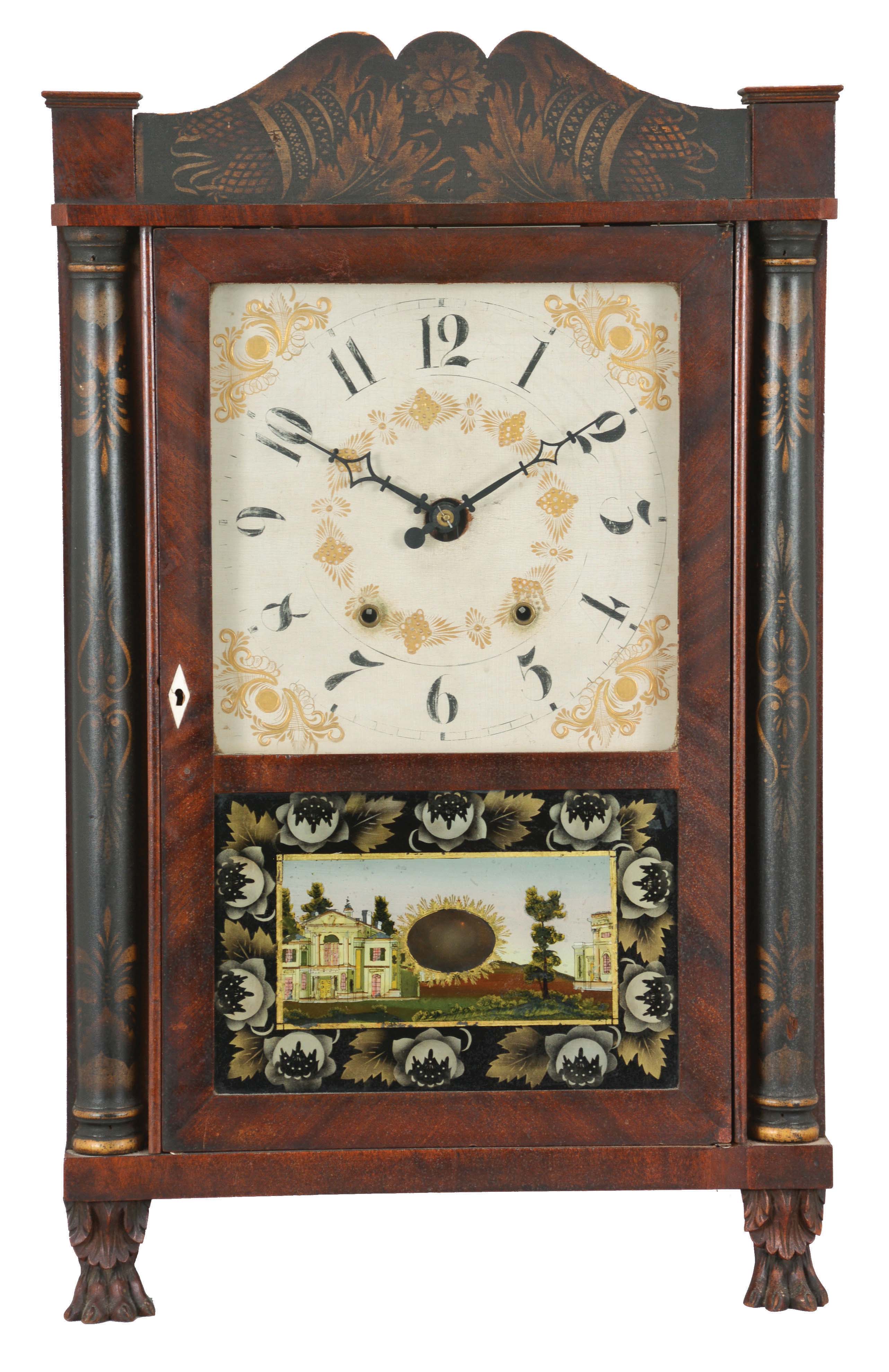 E. Terry & Sons, Plymouth, Conn., 30 hour, time and strike, weight wood movement half column & splat shelf clock. — Antique Clocks Price Guide