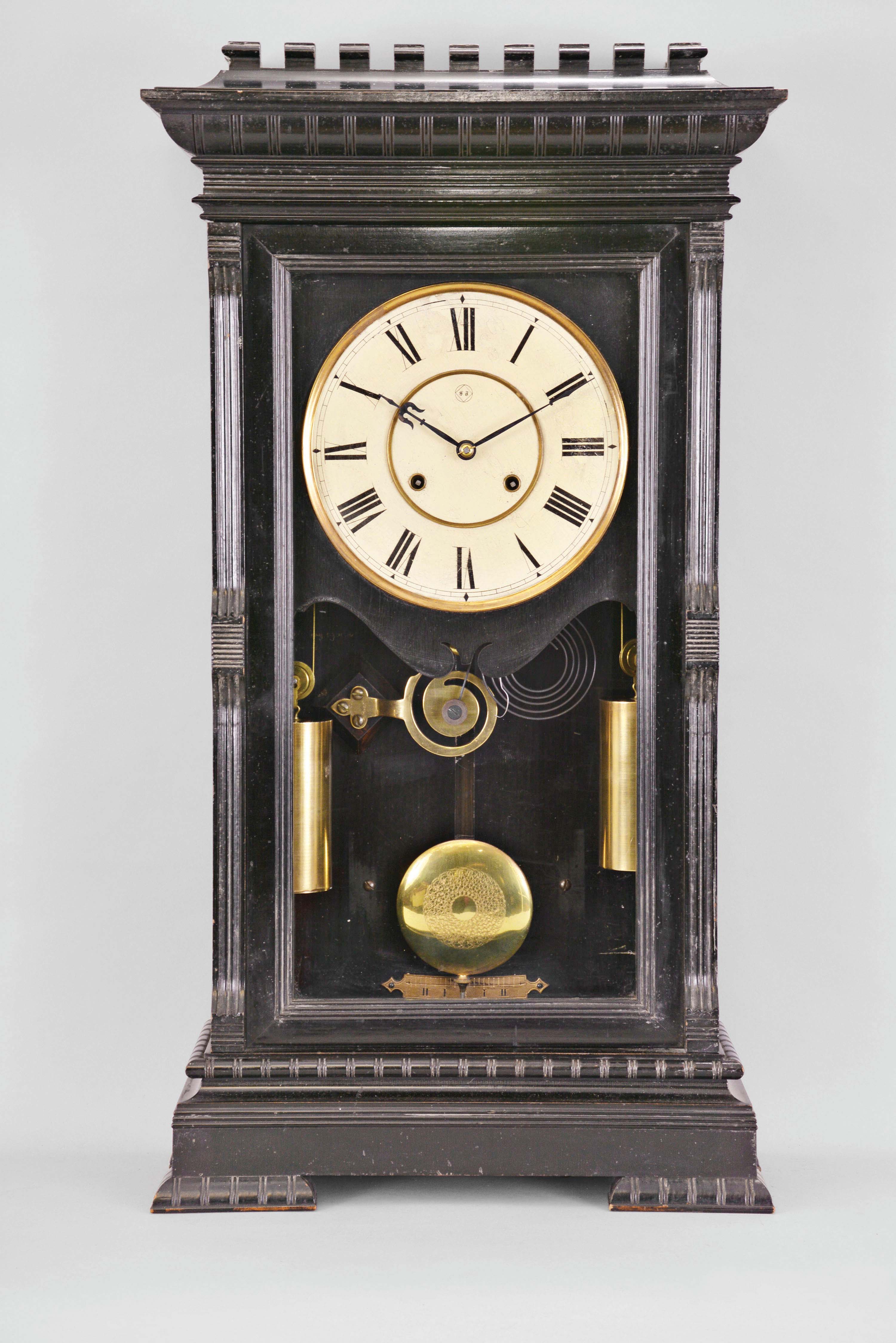Seth Thomas Clock Co., Thomaston, Conn., "Garfield" shelf clock with a weight driven, 8 day, time and strike movement with cathedral gong in an ebonized case — Antique Clocks Price Guide