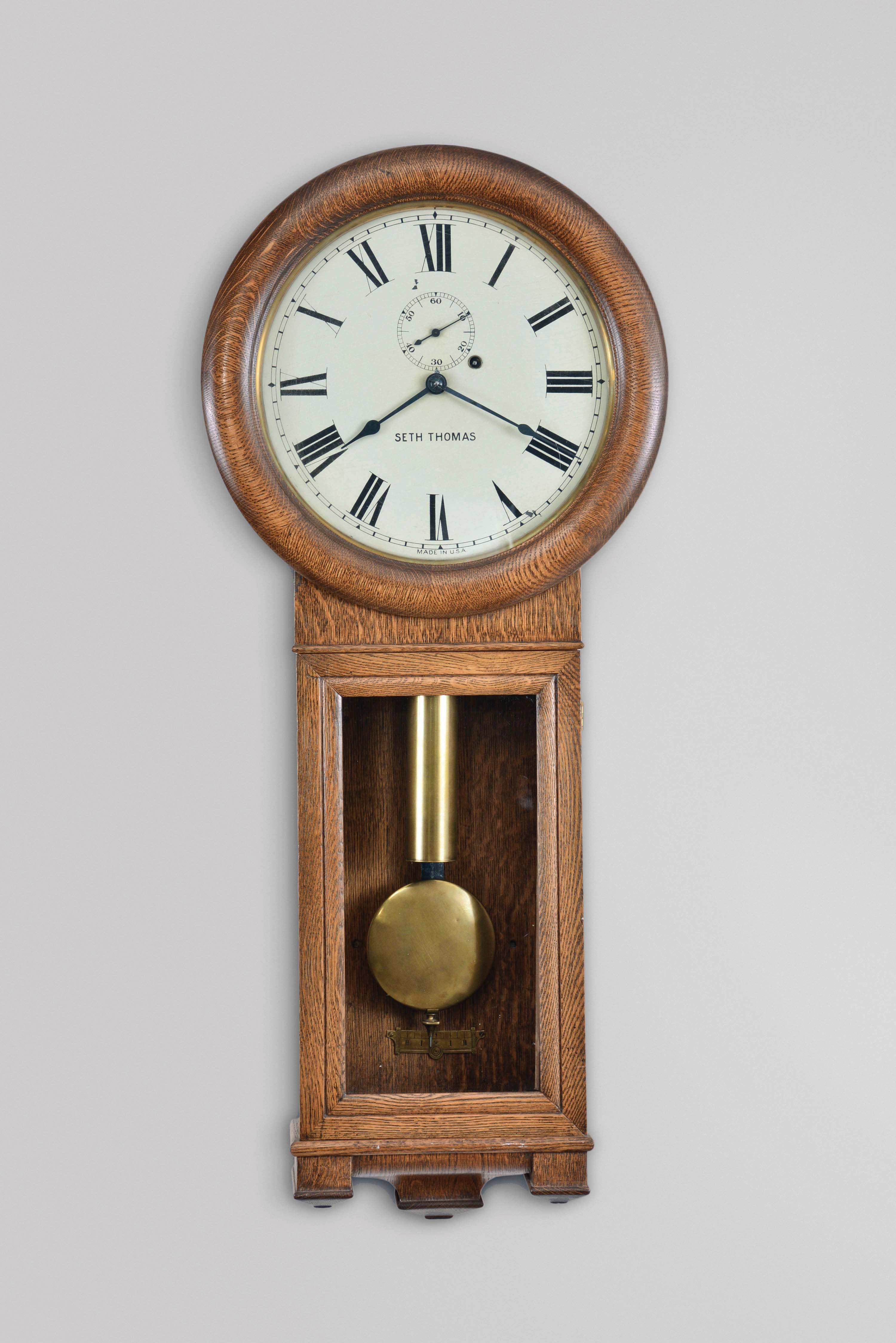 Seth Thomas Clock Co., Thomaston, Conn., "Regulator No. 2", 8 day, weight brass movement wall timepiece. — Antique Clocks Price Guide