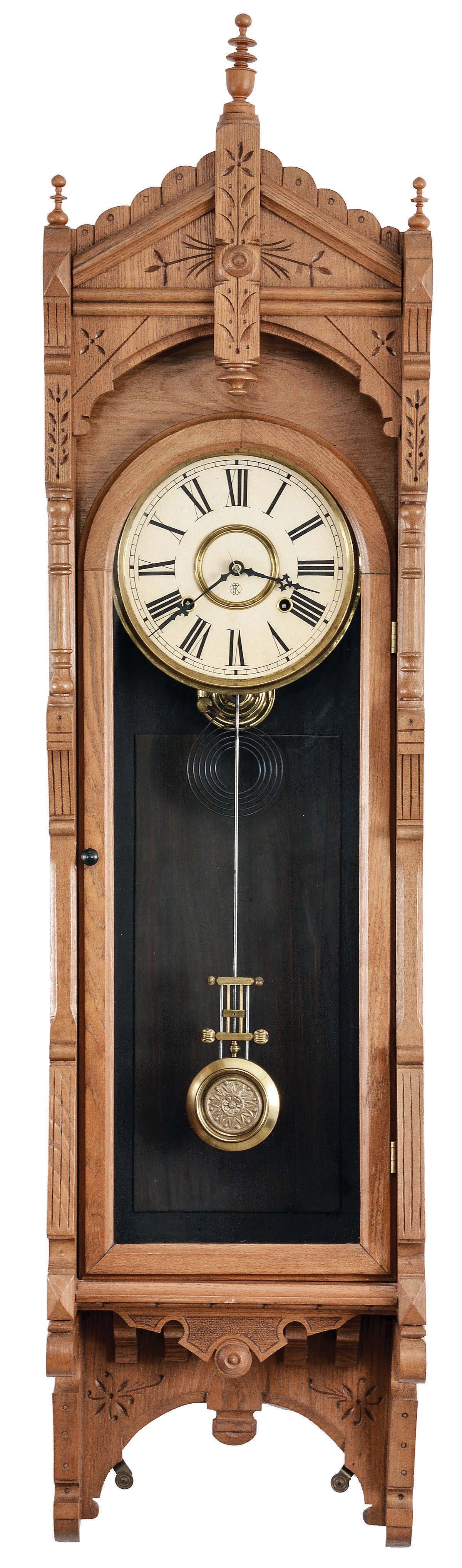 F. Kroeber Clock Co., New York, "Regulator No. 47", 8 day, time and strike, spring brass movement wall clock. — Antique Clocks Price Guide