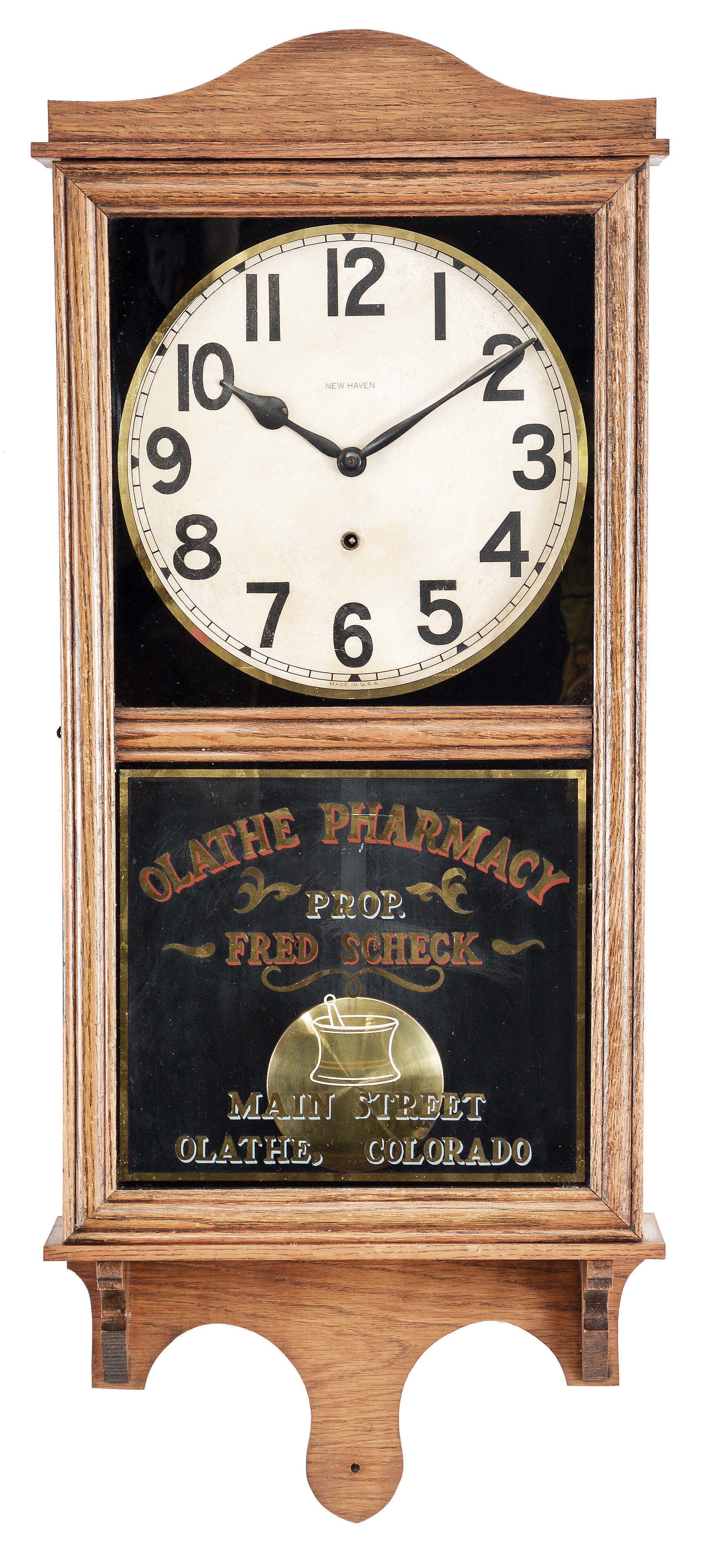 Clocks- 3 (Three): (1) Sessions Clock Co., Forestville, Conn., "Regulator No. 4", 8 day spring brass movement calendar timepiece, c1912 (2) New Haven Clock Co., New Haven, Conn., "Referee", 8 day, spring brass movement wall timepiece, c1929 (3) Seth Thomas Clock Co., Thomaston, Conn., "Office No. 6", 8 day, spring brass movement wall timepiece, c1913 — Antique Clocks Price Guide