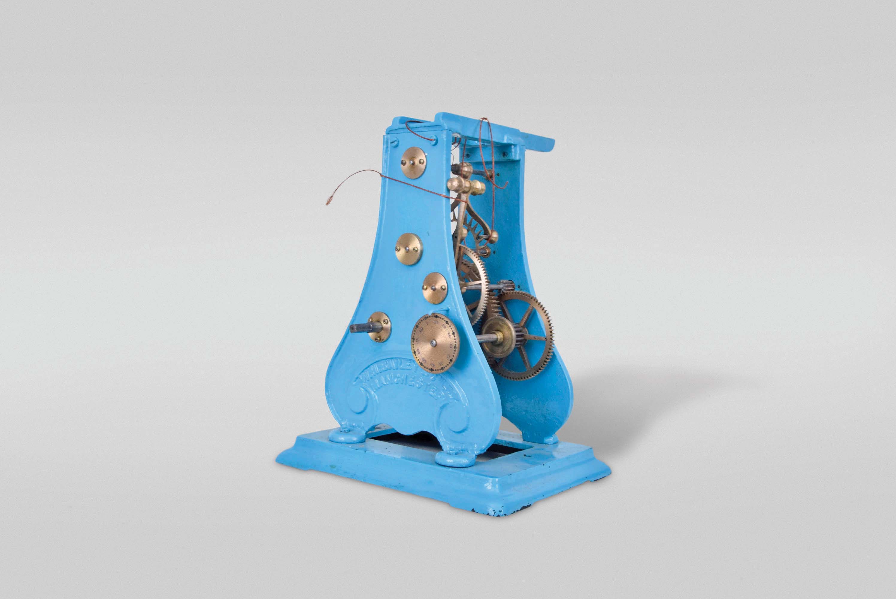 England, tower or street clock, time only, weight driven movement with anchor escapement signed on both blue painted cast iron plates W.H. BAILEY & CO LTD, MANCHESTER — Antique Clocks Price Guide