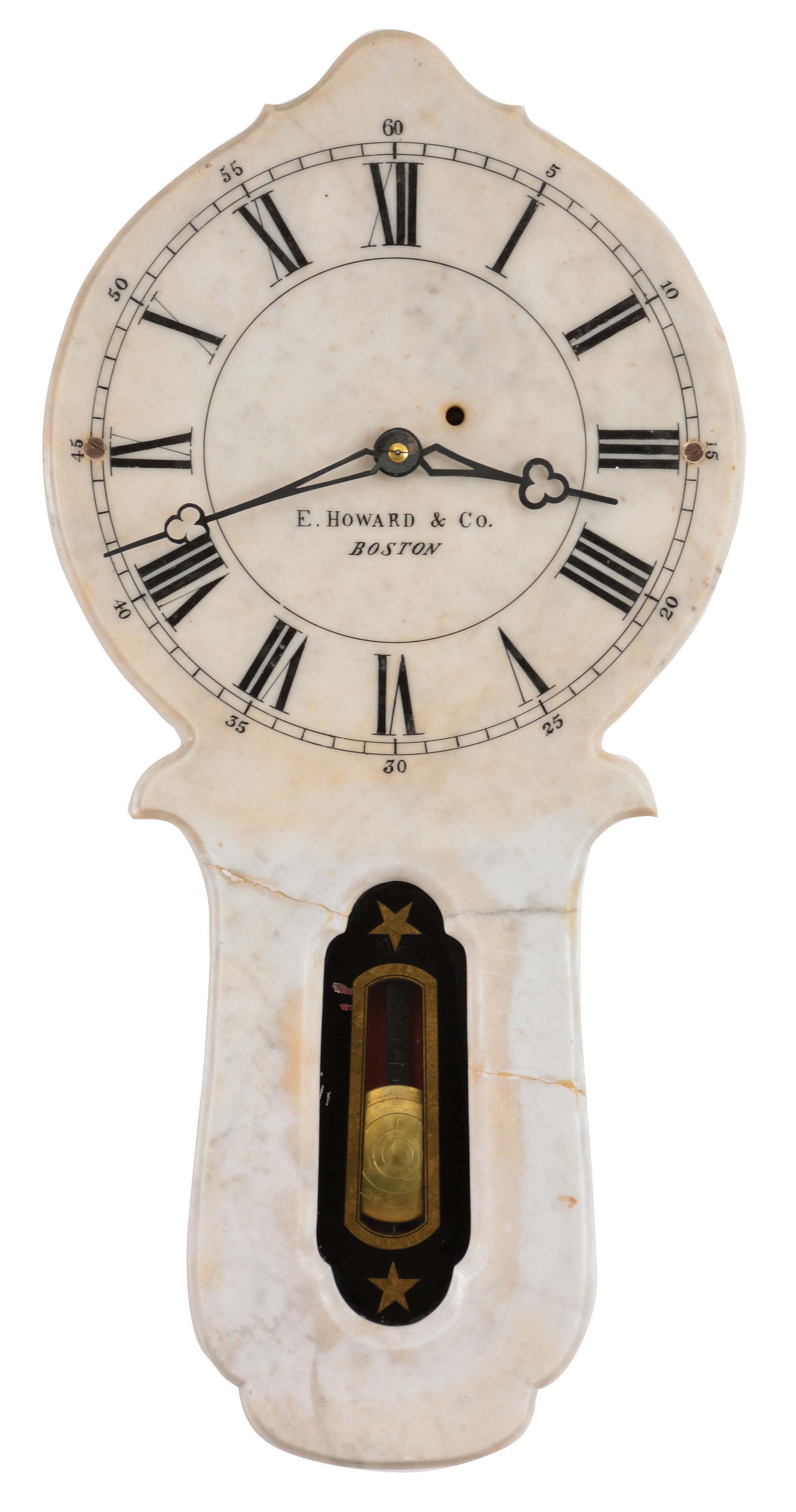 E. Howard & Co., Boston, Mass., "No. 28", 8 day, weight driven brass movement marble front wall timepiece — Antique Clocks Price Guide