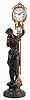 Ansonia Clock Co., New York, "Juno Swing", figural shelf clock, 8 day, time only, spring driven movement in a bronze finished cannister case supported by a statue of the Roman goddess Juno