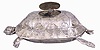 Germany, turtle form singing bird box in silver, the bird activated by a pull slide at the rear, the turtle head moving back and forth as the bird performs
