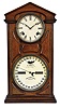 Ithaca Calendar Clock Co., Ithaca, New York, "Shelf Cottage No. 7" double dial calendar clock, 8 day, time and strike, spring-driven movement signed Noah Pomeroy with Horton's patent calendar mechanism in a walnut case.
