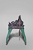 Seth Thomas Clock Co., Thomaston Conn., "No. 15 Hour Strike Tower Clock", time and strike, weight driven movement with Graham deadbeat escapement in green, black and gold painted cast iron frame, serial #1343, dated March 19, 1906 including including 4-way differential, motion works, one wooden 30in dial and hour hand, hand forged weight hooks, pulleys, transmission, distribution linkage, 10" weights and crank