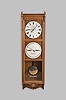 Seth Thomas Clock Co., Thomaston, Conn., "Office Calendar No. 9" hanging jeweler's regulator, 8 day, weight driven movement with perpetual calendar in a walnut case with painted metal dials, nickel damascened pendulum bob and beat scaler