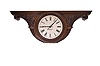 E. Howard & Co., Boston, Mass., monumental double sided ceiling mounted gallery clock, 8 day, time only, weight driven movement in a elaborately carved tambour shaped mahogany case with acanthus leaves, dental molding, small hemispherical ornaments surrounding dials and tapered, fluted raised moldings on sides and bottom of case. The two marble dials are both signed "E. HOWARD & CO. BOSTON".