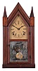 Forestville Mfg. Co., (J. C. Brown), Forestville, Conn., 8 day, time and strike, spring brass movement sharp gothic or steeple clock. This example has an overpasted label inside that reads: "Patent Spring Brass Clocks, sold by J. W. Miller, Toronto"