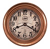 Seth Thomas Clock Co., Thomaston, Conn., for Ashcroft Mfg. Co., New York, engine room clock, 8 day, time only, twin spring-driven balance wheel movement in a heavy red brass case with locking hinged bezel, 6.5 inch silvered dial with Arabic numerals, subsidiary seconds, with the Ashcroft trademark and block lettering reading "Saginaw Shipbuilding Company / Saginaw, Mich.".