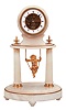 French, Eugene Farcot, 8 day, spring brass movement, Farcot-style chaff cutter movement with swinging doll pendulum in an alabaster mantel case.
