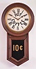 Clocks- 2 (Two) Advertising wall clocks, 8 day, time only, spring driven : (1) New Haven Clock Co., Lucky Strike advertising clock with tablet reading "Bragg, Cummings and Co. Bangor, ME.", c1900. (2) Ansonia Clock Co., New York, advertising clock in dark wood case with dial reading "HOT COFFEE", c1900.