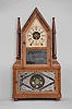 Birge & Fuller, Bristol, Conn., 8 day, time and strike wagon spring driven brass movement steeple on frame with candle finials.
