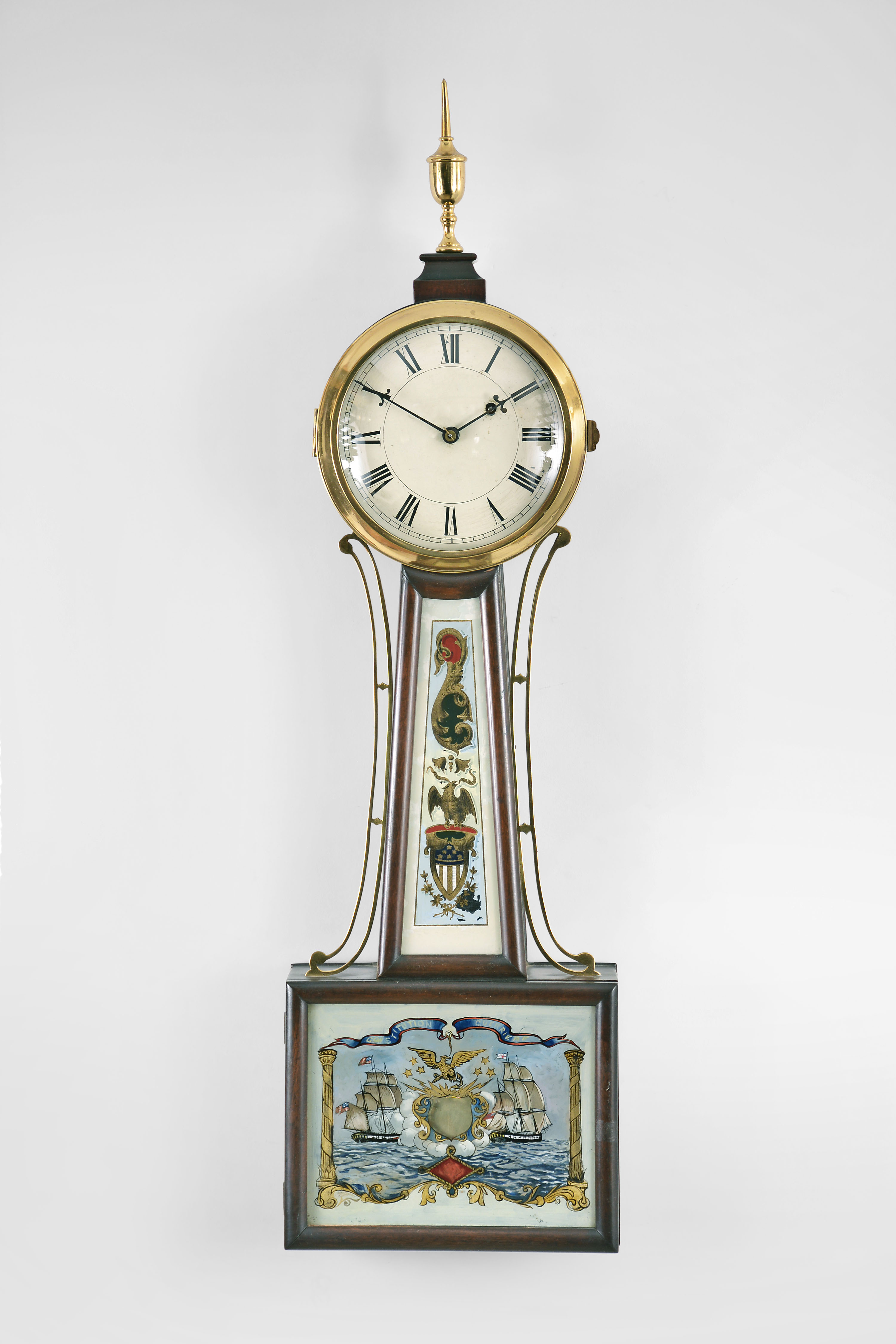 Waltham Clock Co., Waltham, Mass., 8 day, weight brass movement patent or banjo timepiece. Serial No. 3211. — Antique Clocks Price Guide
