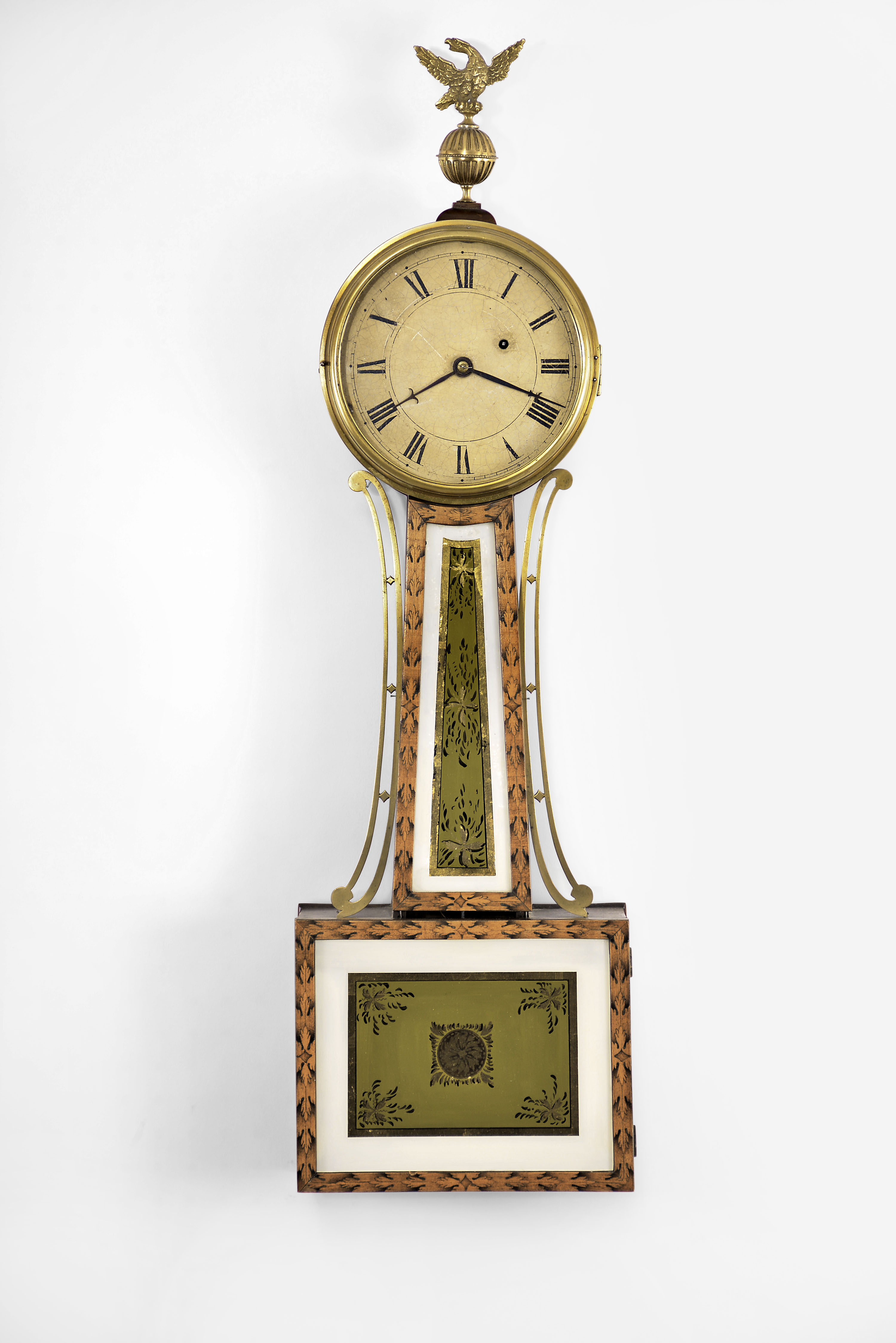Unknown, Massachusetts, 8 day, weight brass movement patent or banjo wall timepiece. — Antique Clocks Price Guide