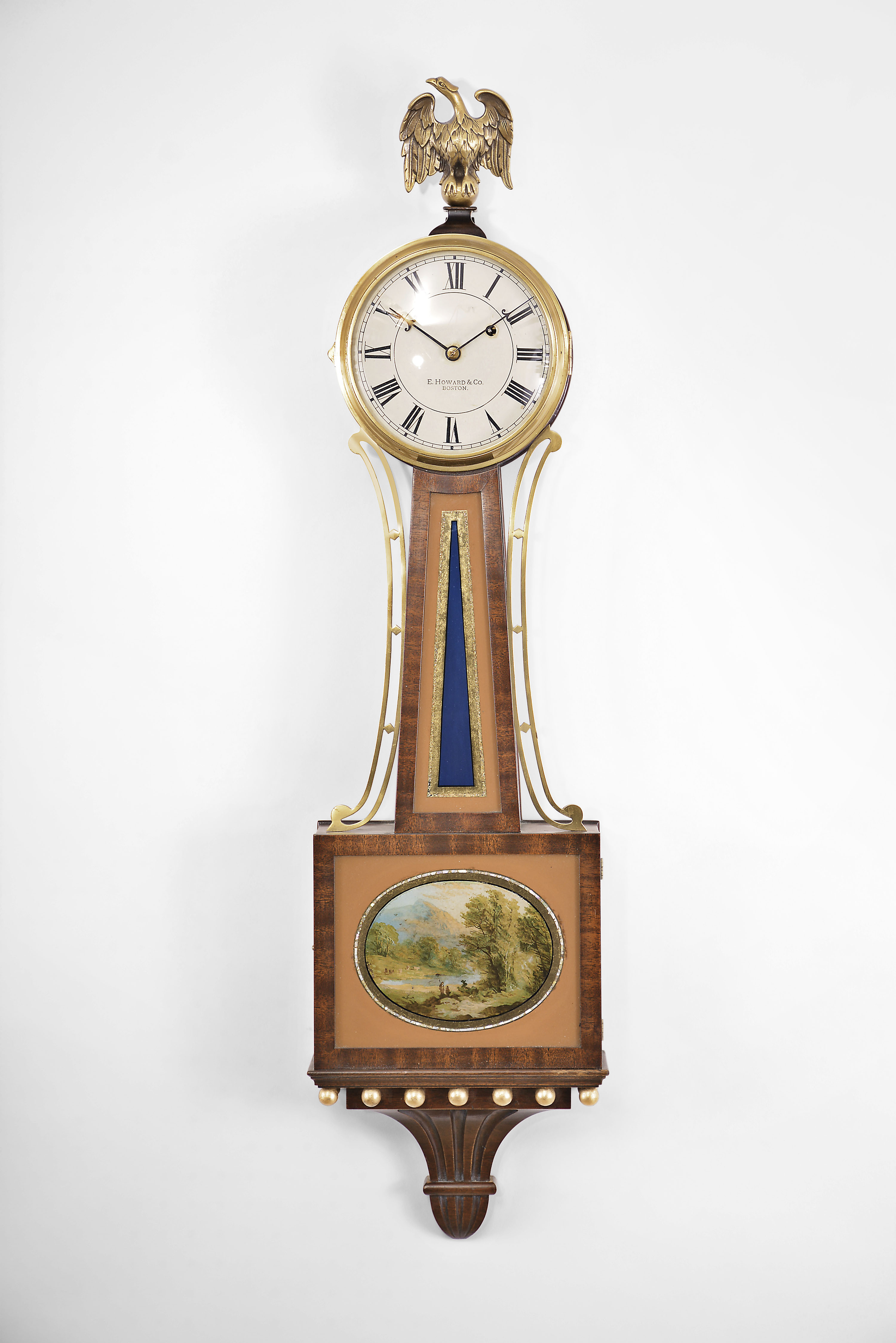 E. Howard & Co., Boston, Mass., 8 day, weight brass movement reissue patent or banjo wall timepiece. — Antique Clocks Price Guide