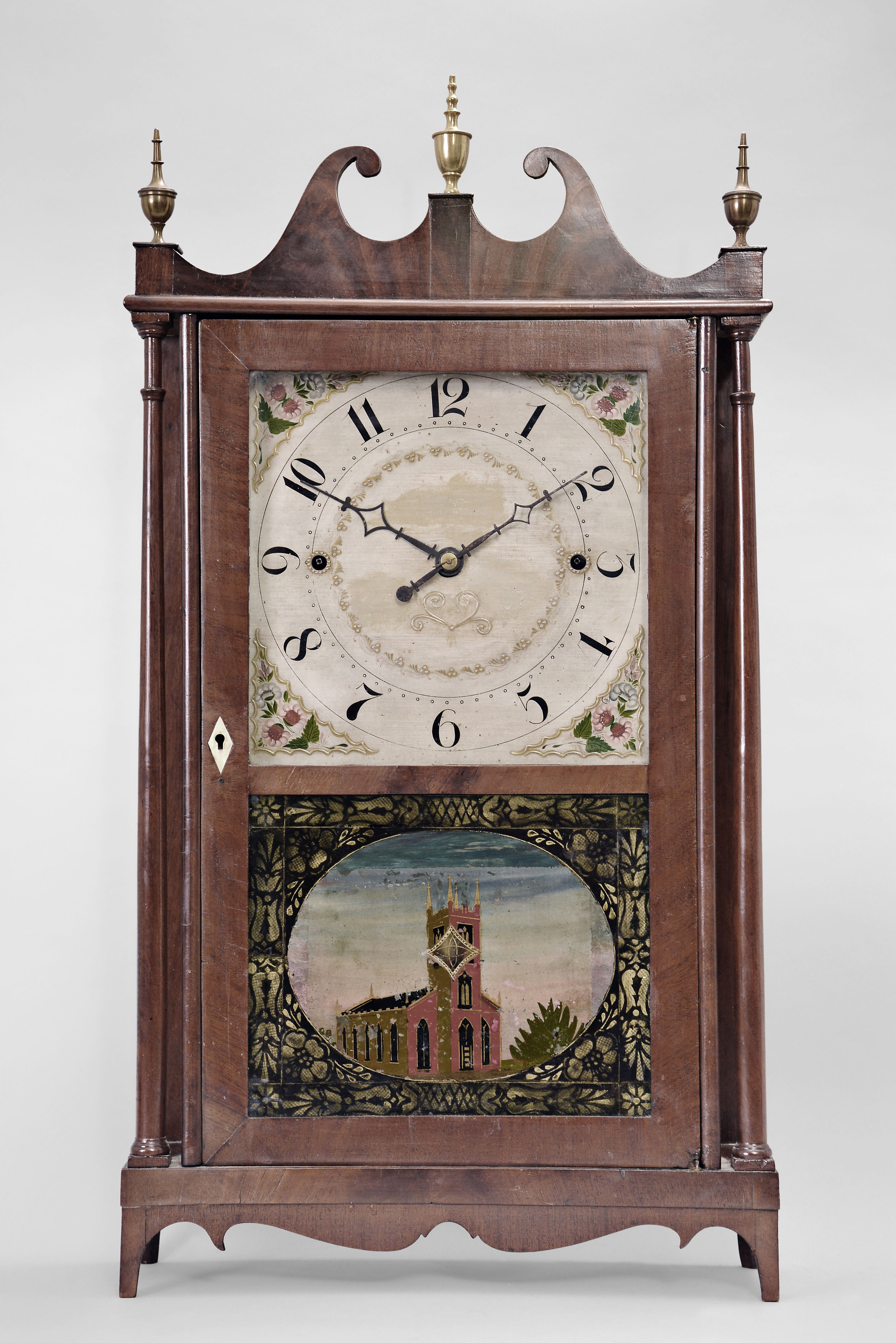 Norris North, Torrington, Conn., 30 hour, time and strike weight wood movement pillar & scroll shelf clock. — Antique Clocks Price Guide