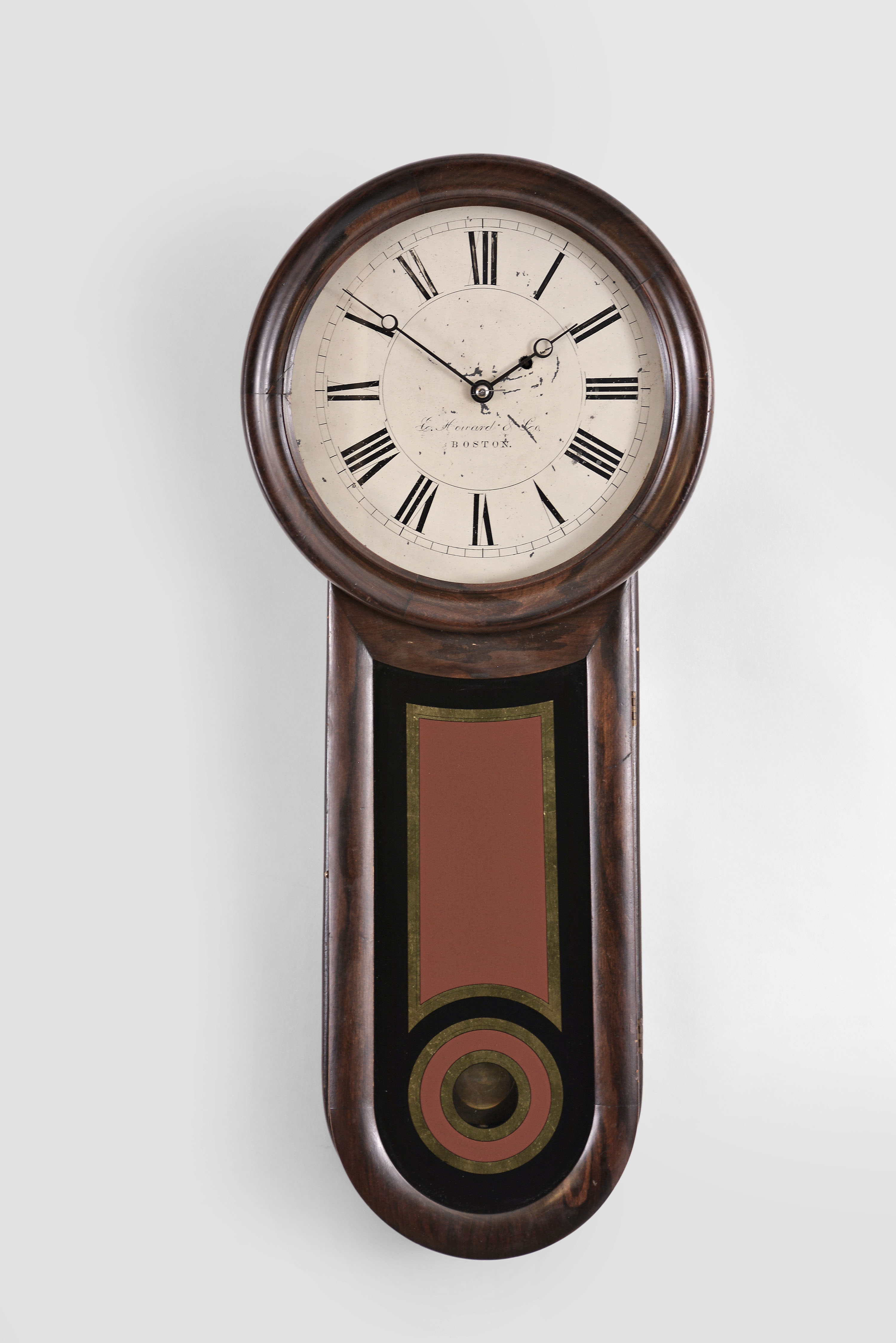 E. Howard & Co., Boston, Mass., "No. 11 Regulator" or Keyhole wall clock, 8 day, weight driven, brass movement wall timepiece. Case is stamped no. 15. — Antique Clocks Price Guide