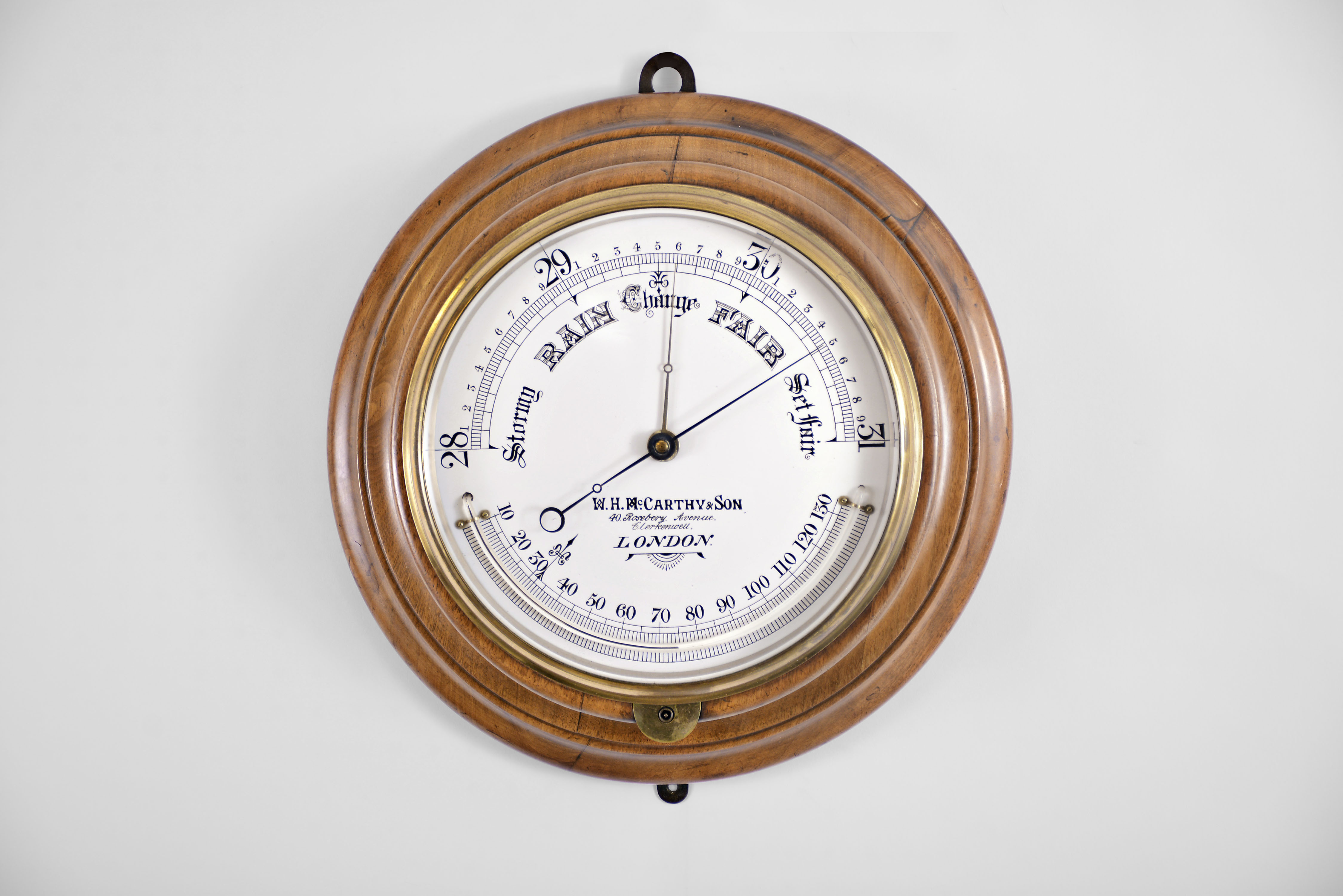 W. H. McCarthy and Son, London, large aneroid barometer and thermometer. — Antique Clocks Price Guide