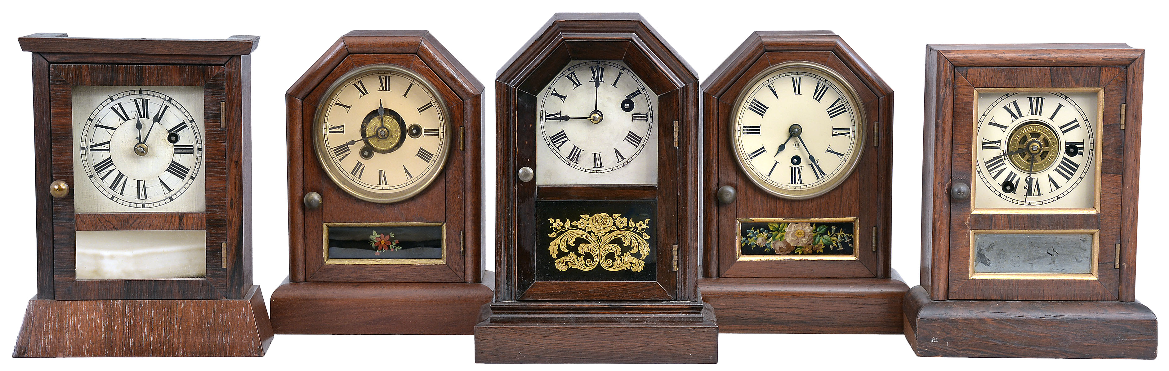 Clocks- 5 (Five): American-made 30 hour cottage clocks, some with alarm, by Atkins Clock Co. and Seth Thomas. — Antique Clocks Price Guide