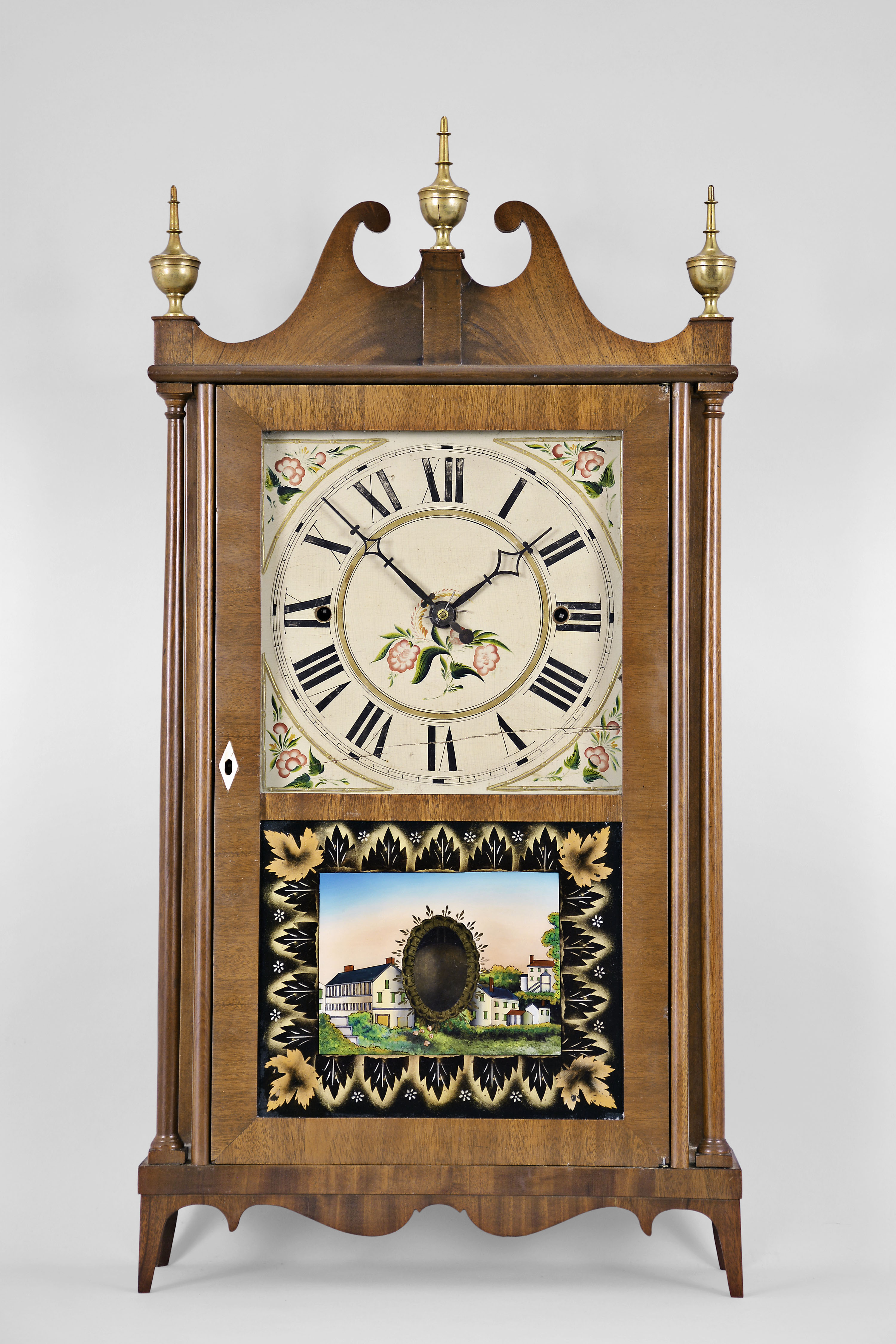 Norris North, Torrington, Conn., 30 hour, time and strike weight wood movement pillar & scroll shelf clock. — Antique Clocks Price Guide