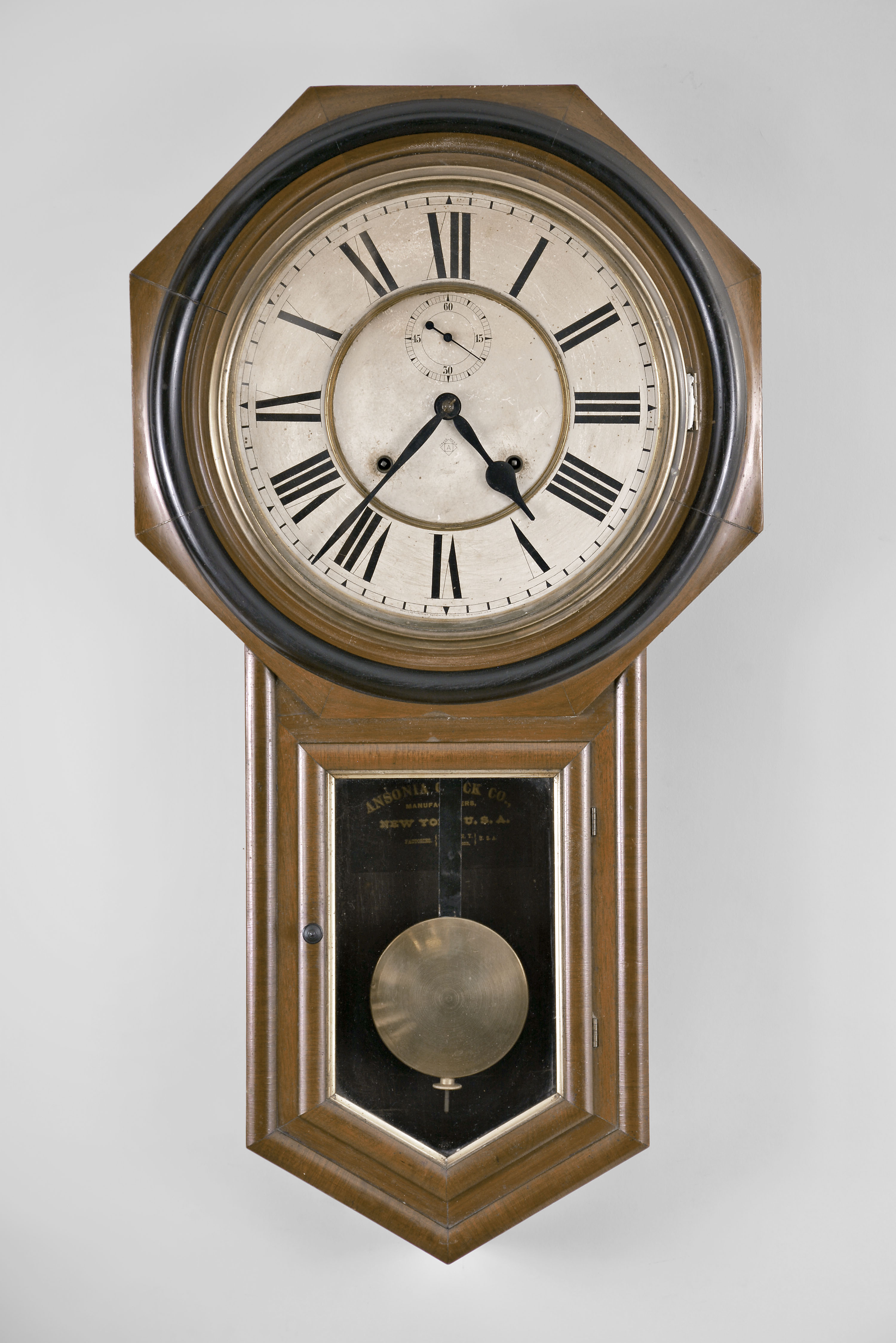 Ansonia Clock Co., New York, "Office Regulator", 8 day, time and strike spring brass movement wall clock. — Antique Clocks Price Guide
