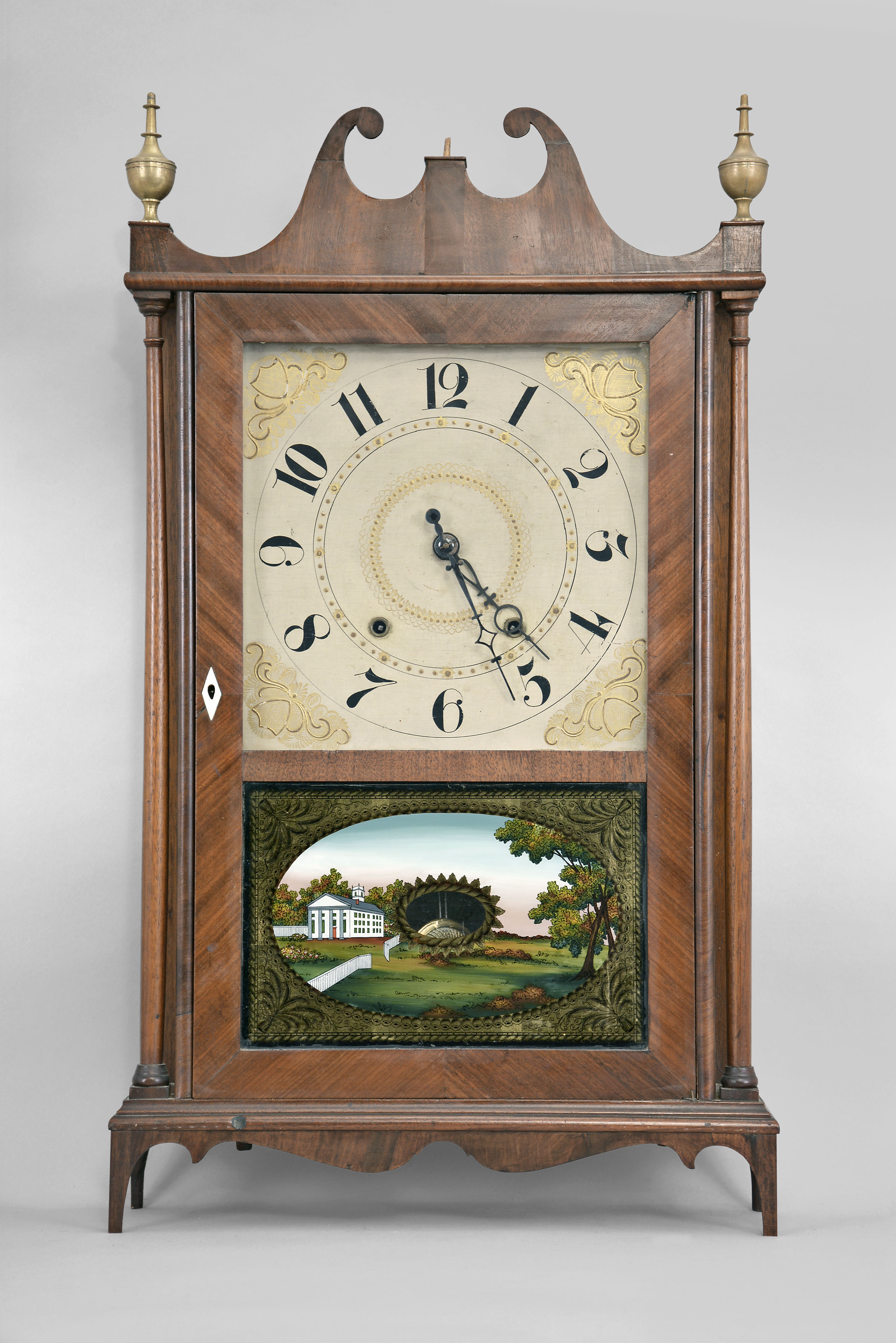 Samuel Terry Plymouth, Conn., 30 hour, time and strike weight wood movement pillar & scroll shelf clock. — Antique Clocks Price Guide