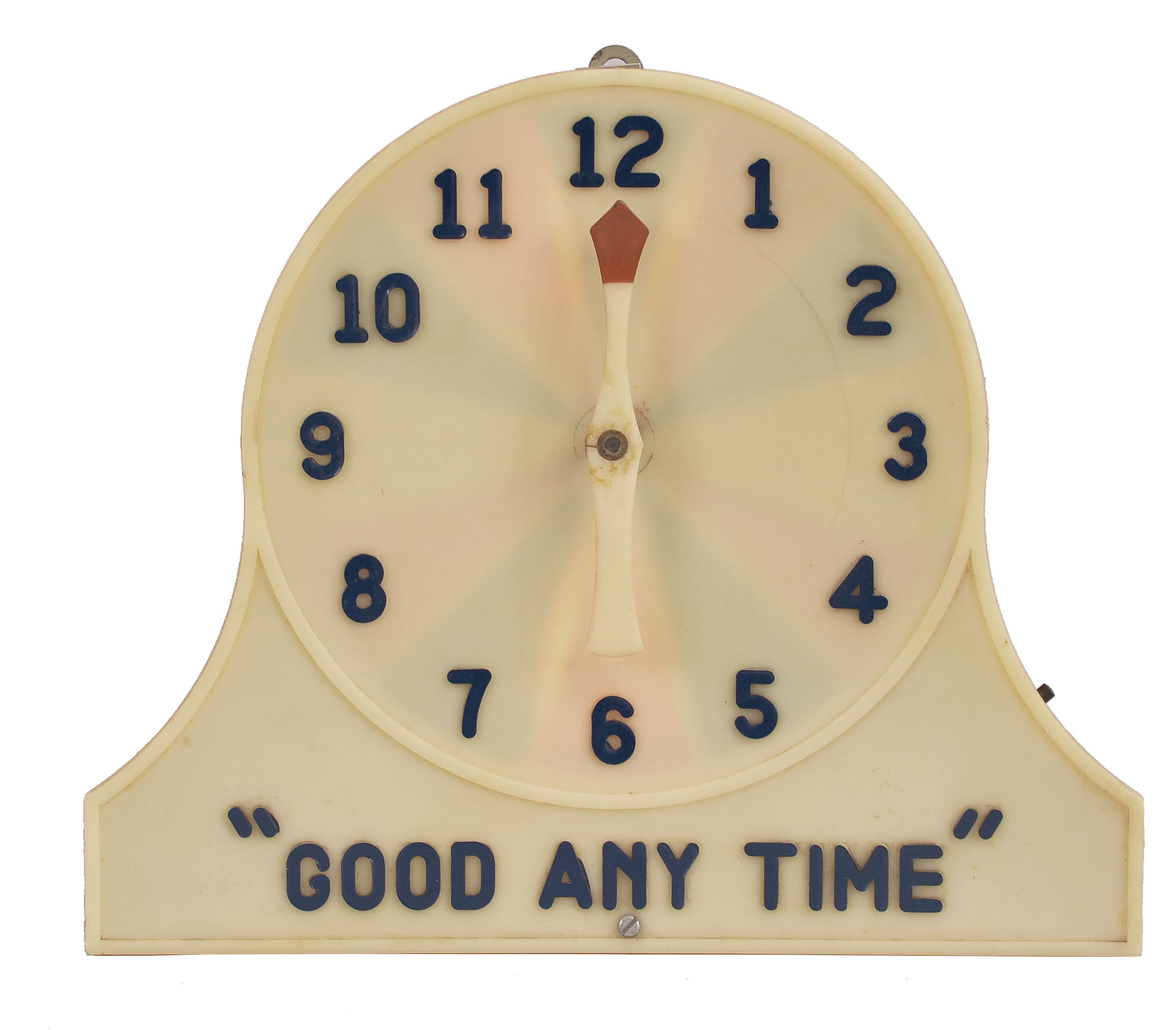 Clocks- 8 (Eight) Advertising: small advertising clocks by Ansonia, Sessions, New Haven, and Waterbury advertising Camel Brand Belting, Fleischmann's Yeast, Loewi Hops, Old Somerset Club Whiskey, and Anderson, Clayton & Co. Cotton. Also included is a internally illuminated electric advertising display in the form of a clock reading "Good Any Time ". — Antique Clocks Price Guide
