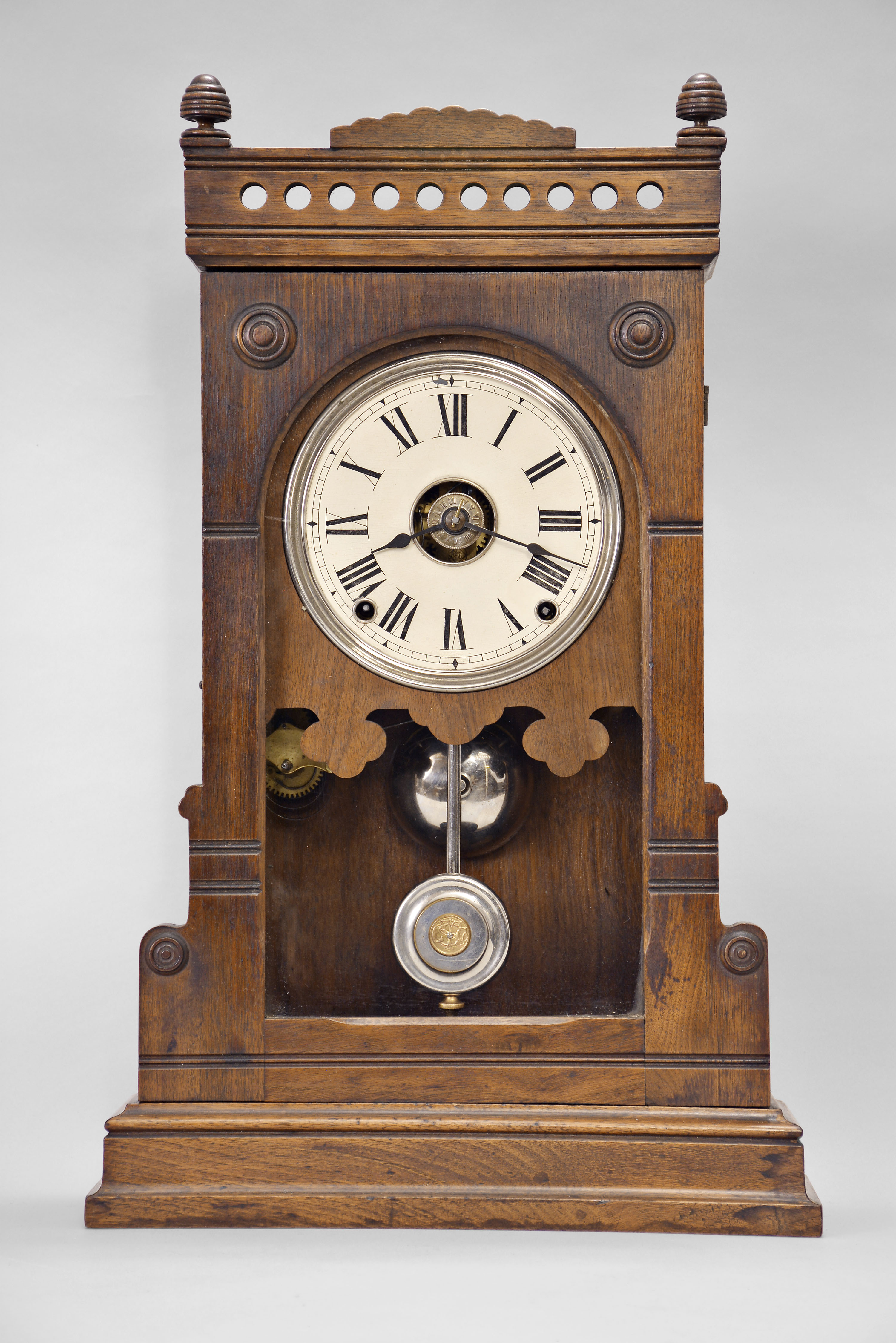 Clocks- 2 (Two): (1) Seth Thomas Clock Co., Thomaston, Conn., "Boston V.P.", 8 day, time, strike and alarm spring brass movement city series shelf clock. c1884 (2) Seth Thomas Clock Co., Thomaston, Conn., "Omaha", 8 day, time and strike spring brass movement city series shelf clock. c1894 — Antique Clocks Price Guide