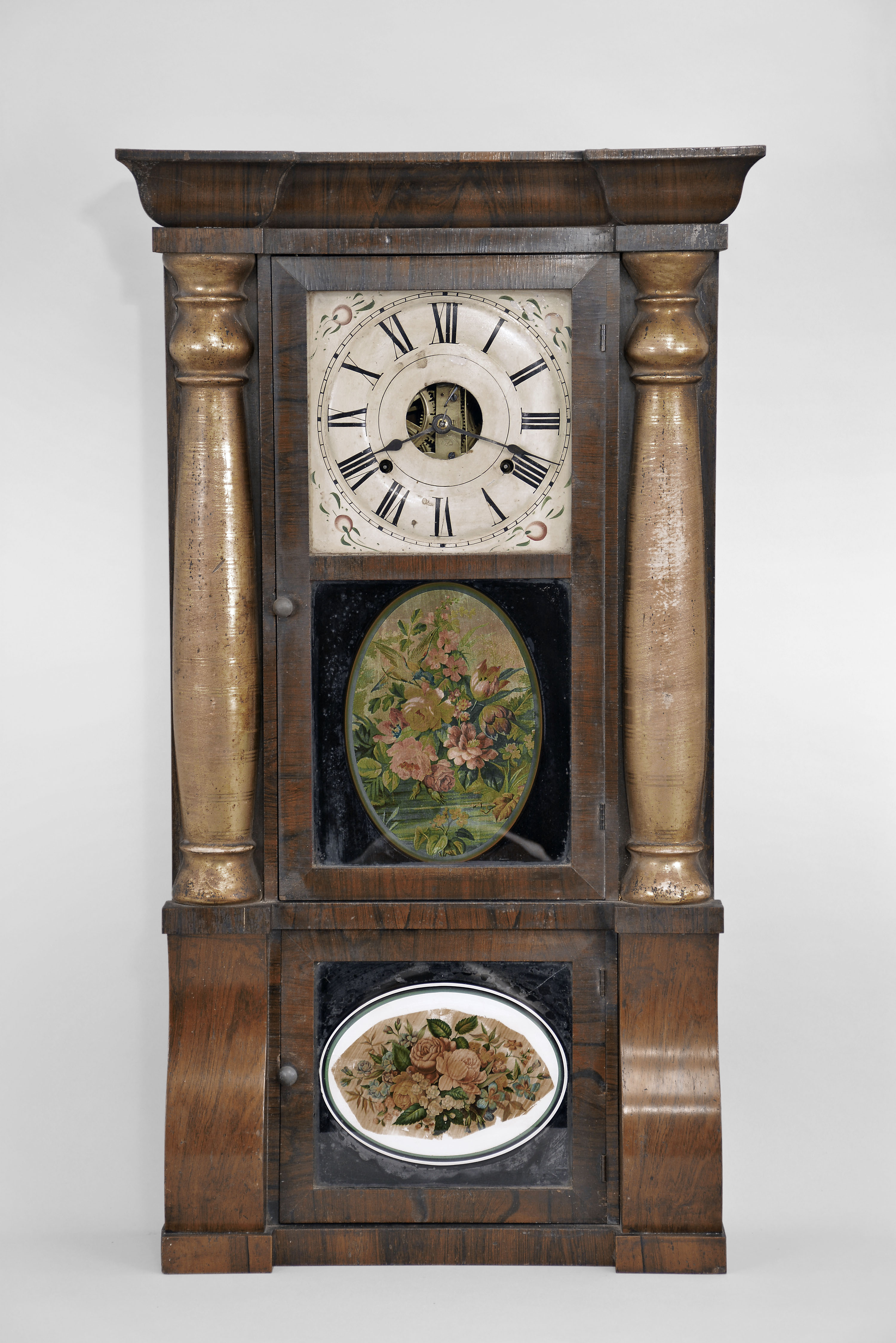 Seth Thomas Clock Co., Thomaston, Conn., 8 day, time and strike weight brass movement gilt column & cornice shelf clock. — Antique Clocks Price Guide