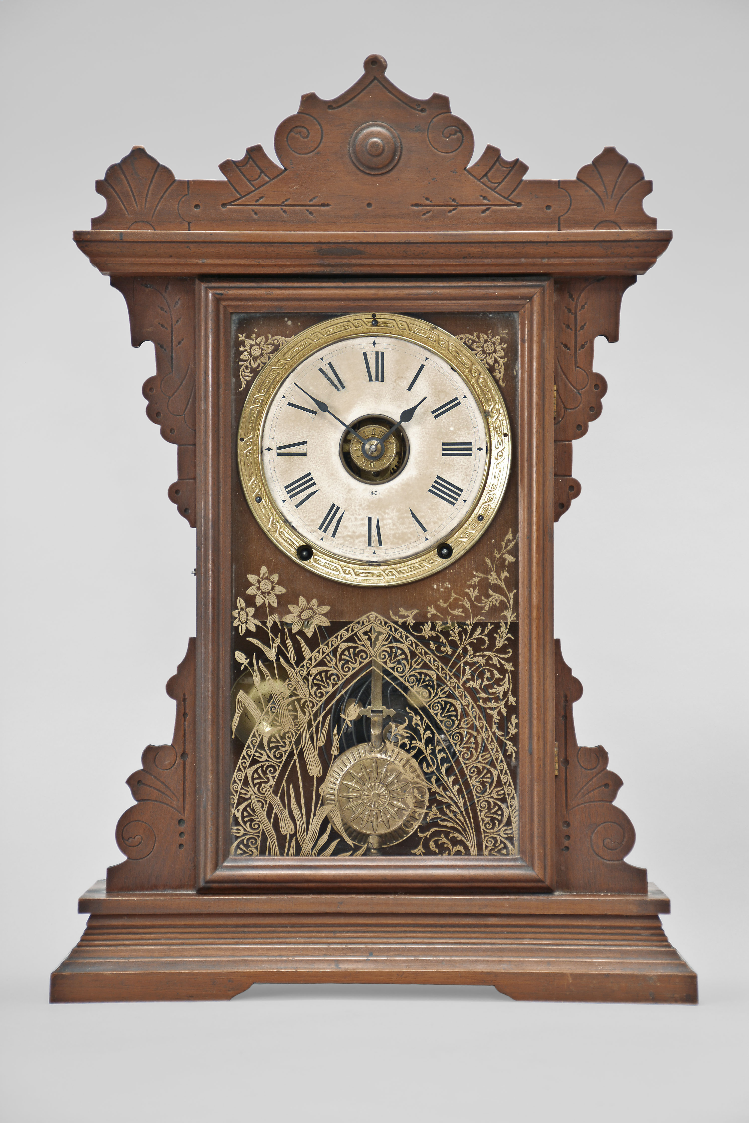 Seth Thomas Clock Co., Thomaston, Conn., "Dover", 8 day, time, spring brass movement city series mantel clock with a patent (British) Winward's Alarm mechanism. — Antique Clocks Price Guide