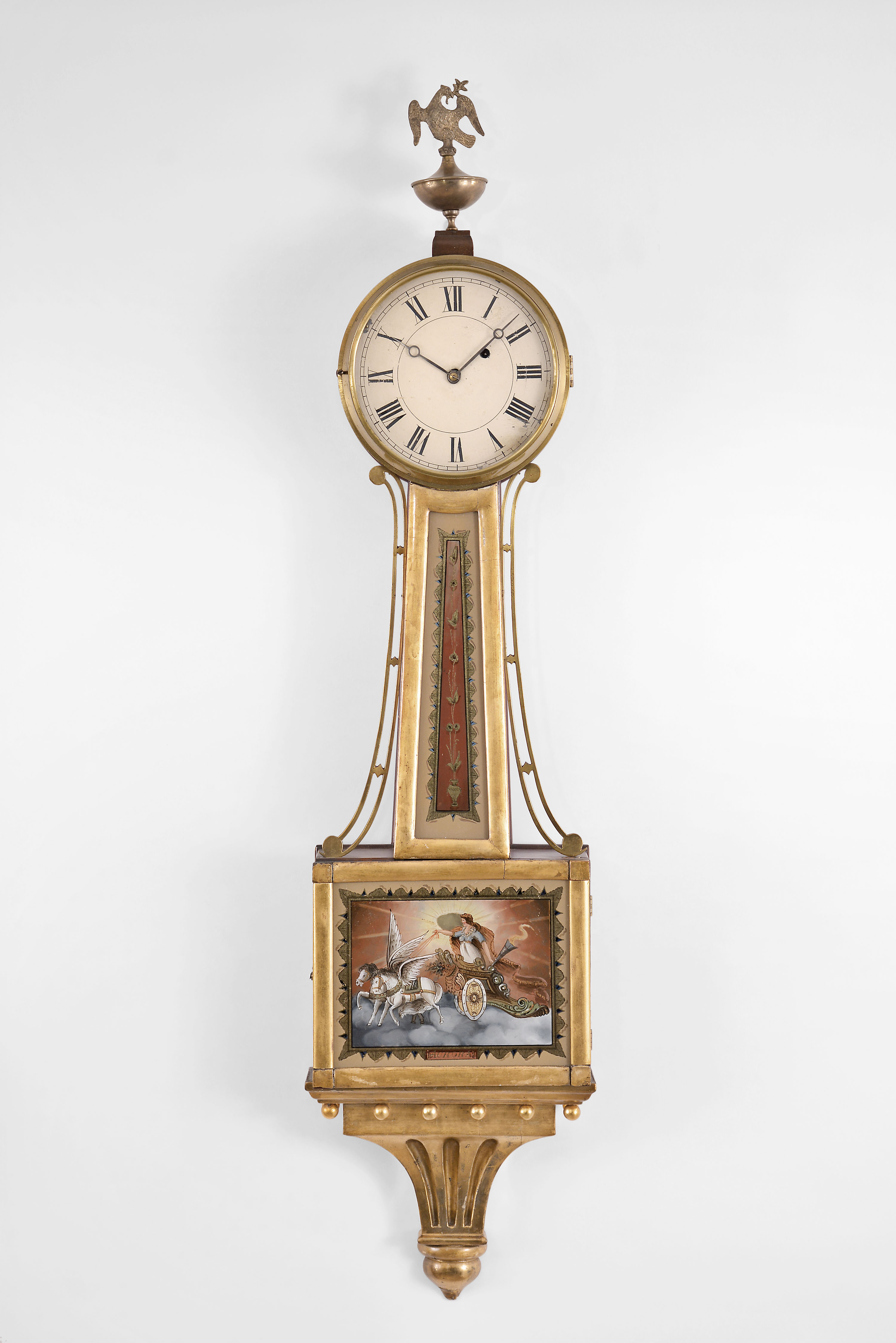 Unknown, Massachusetts, 8 day, weight brass movement patent or banjo wall timepiece. — Antique Clocks Price Guide