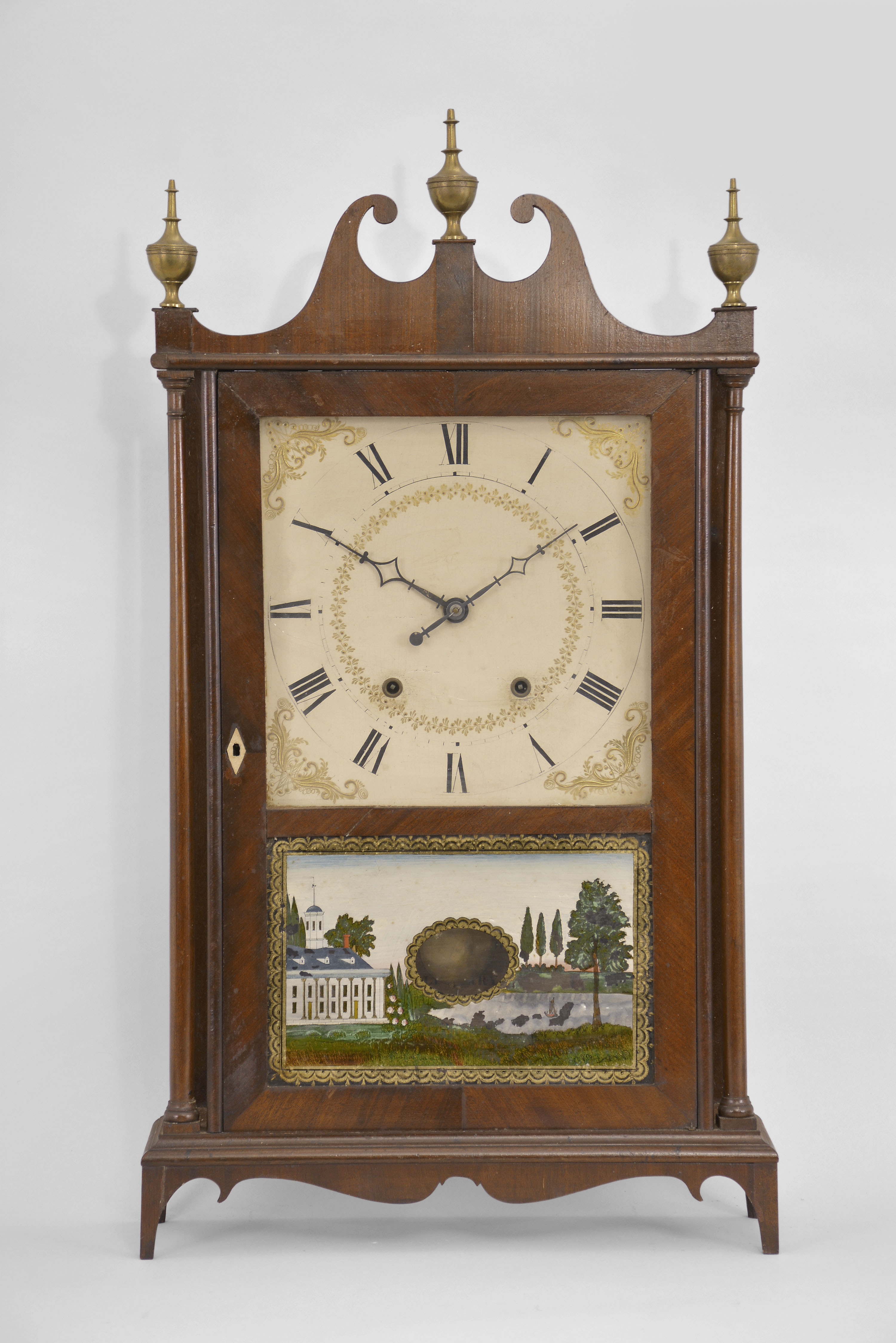 E. Terry & Sons, Plymouth, Conn., 30 hour, time and strike weight wood movement pillar & scroll shelf clock. — Antique Clocks Price Guide