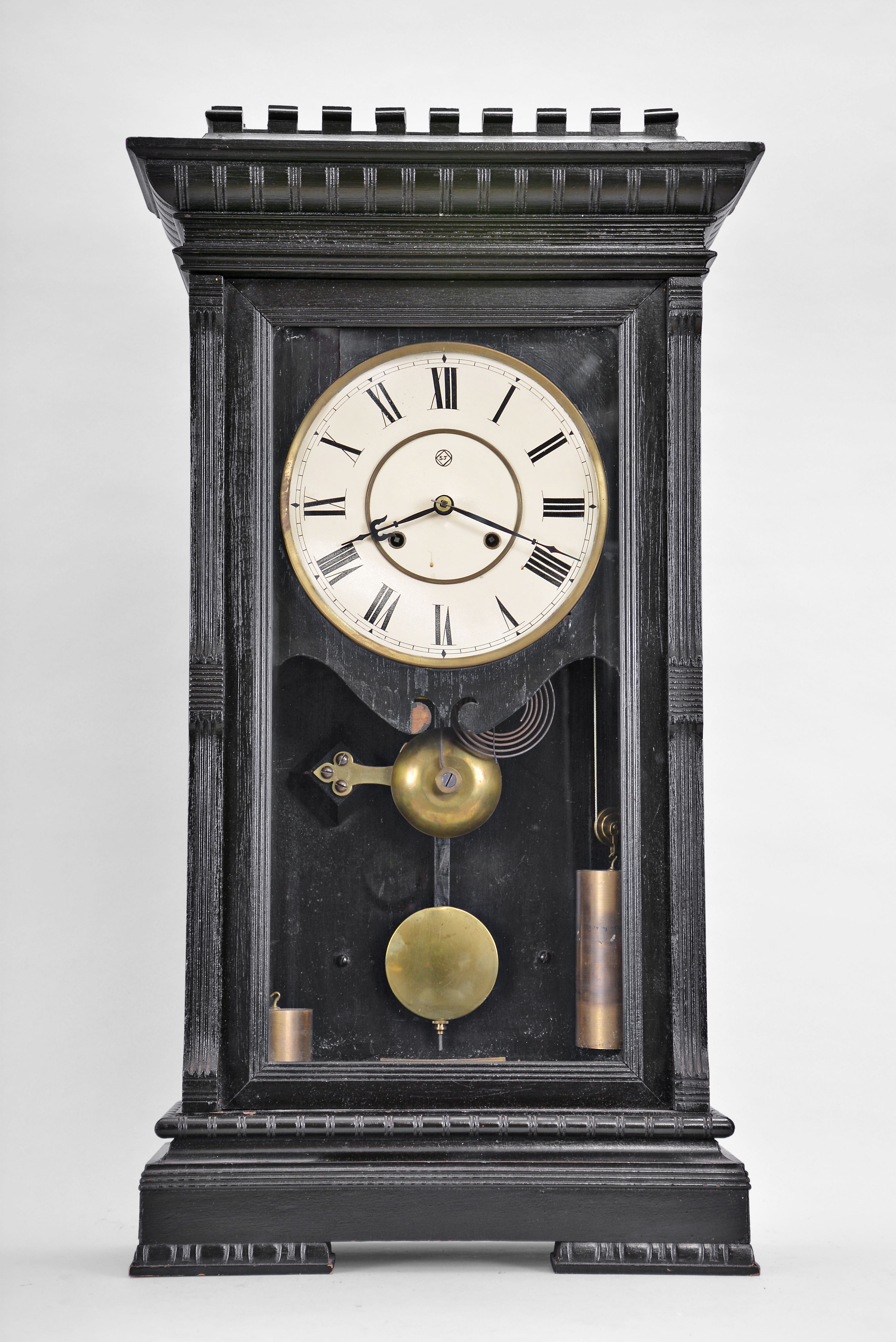Seth Thomas Clock Co., Thomaston, Conn., "Garfield", 8 day, time and strike weight brass movement ebonized case shelf clock. — Antique Clocks Price Guide