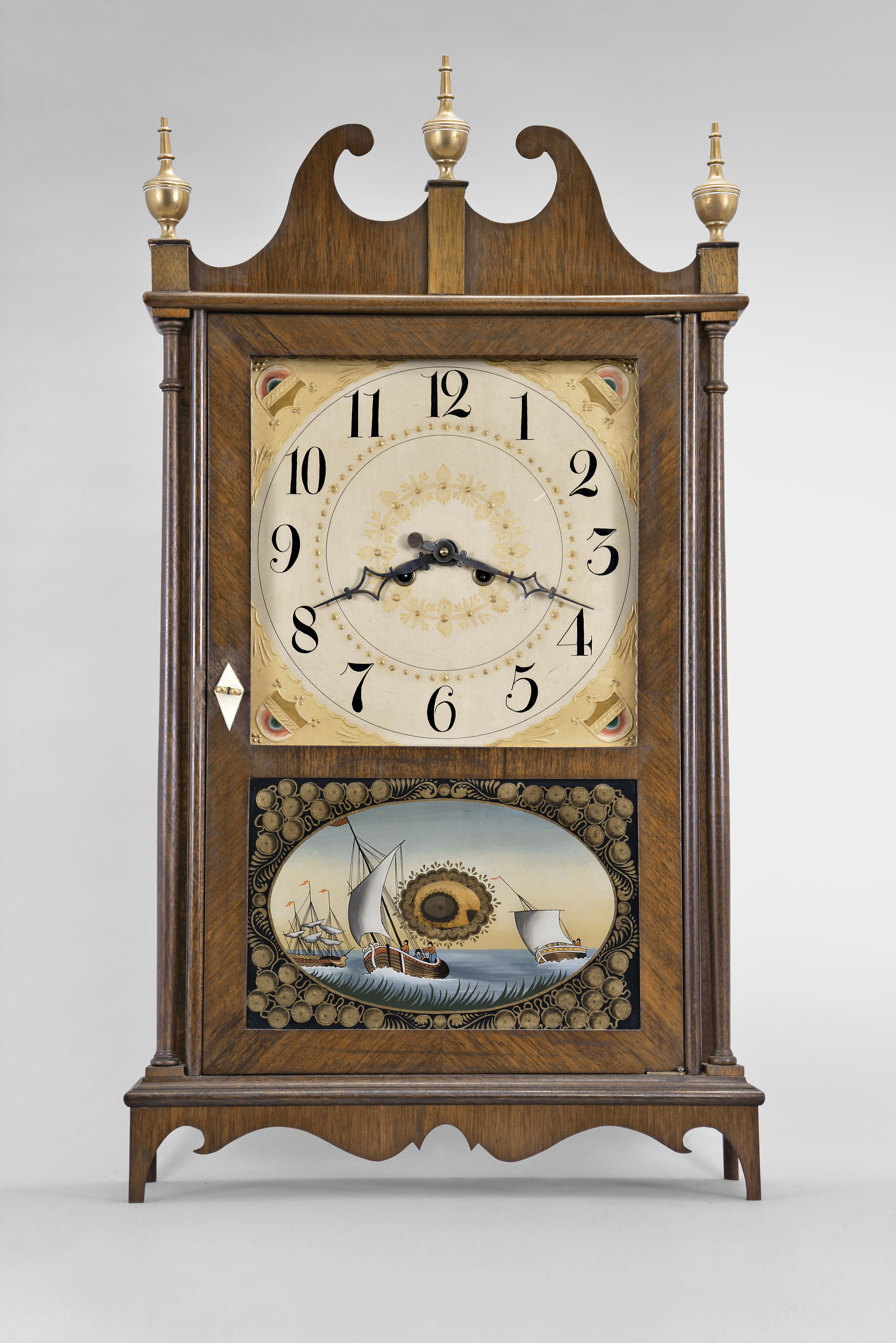 H. W. Cantley, Ocean City, New Jersey, 8 day, time and strike spring brass movement copy of a pillar & scroll shelf clock. — Antique Clocks Price Guide