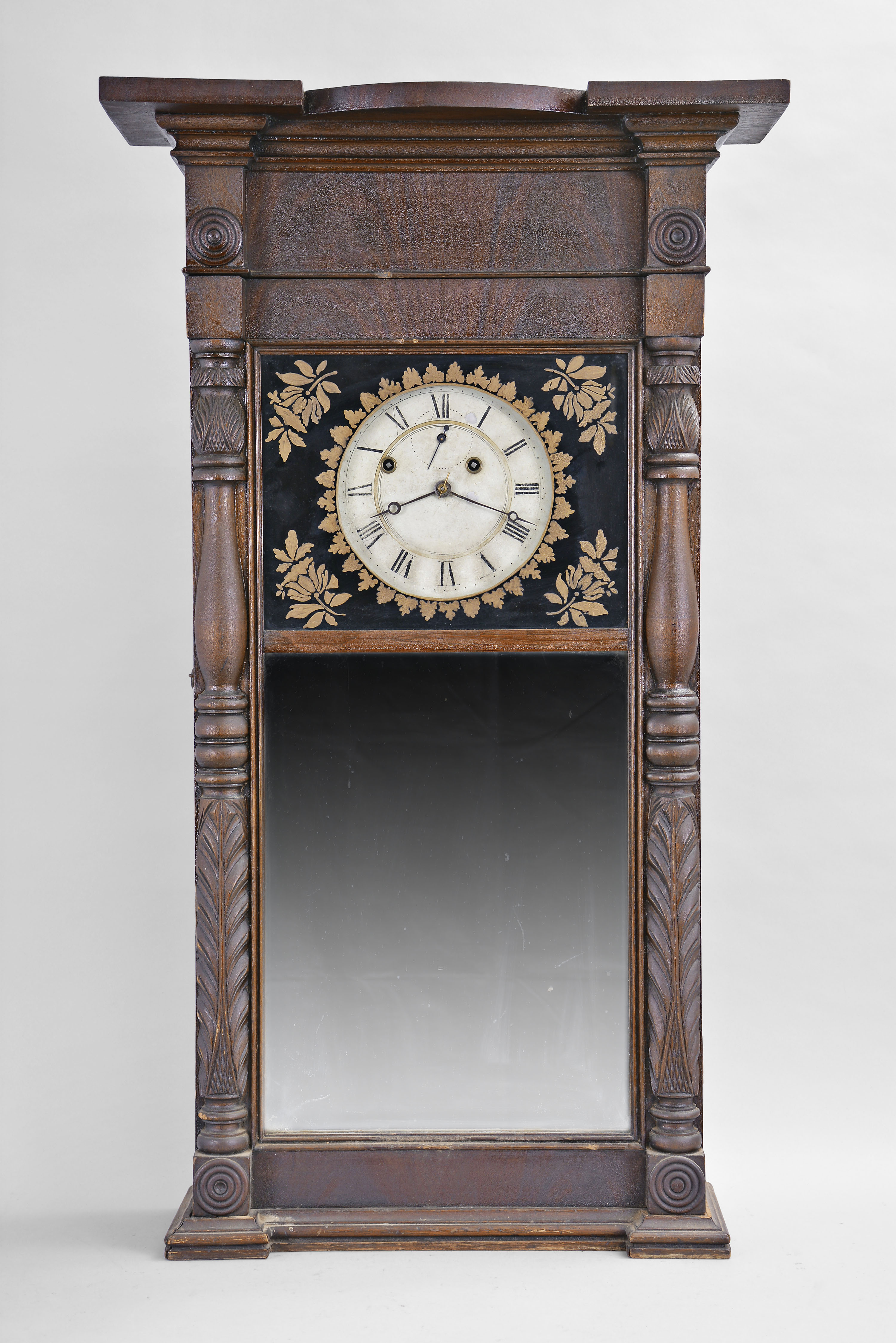 Munger & Benedict, Auburn, New York, 8 day, time and strike weight driven, brass movement Empire case "ironing board top" shelf clock. — Antique Clocks Price Guide