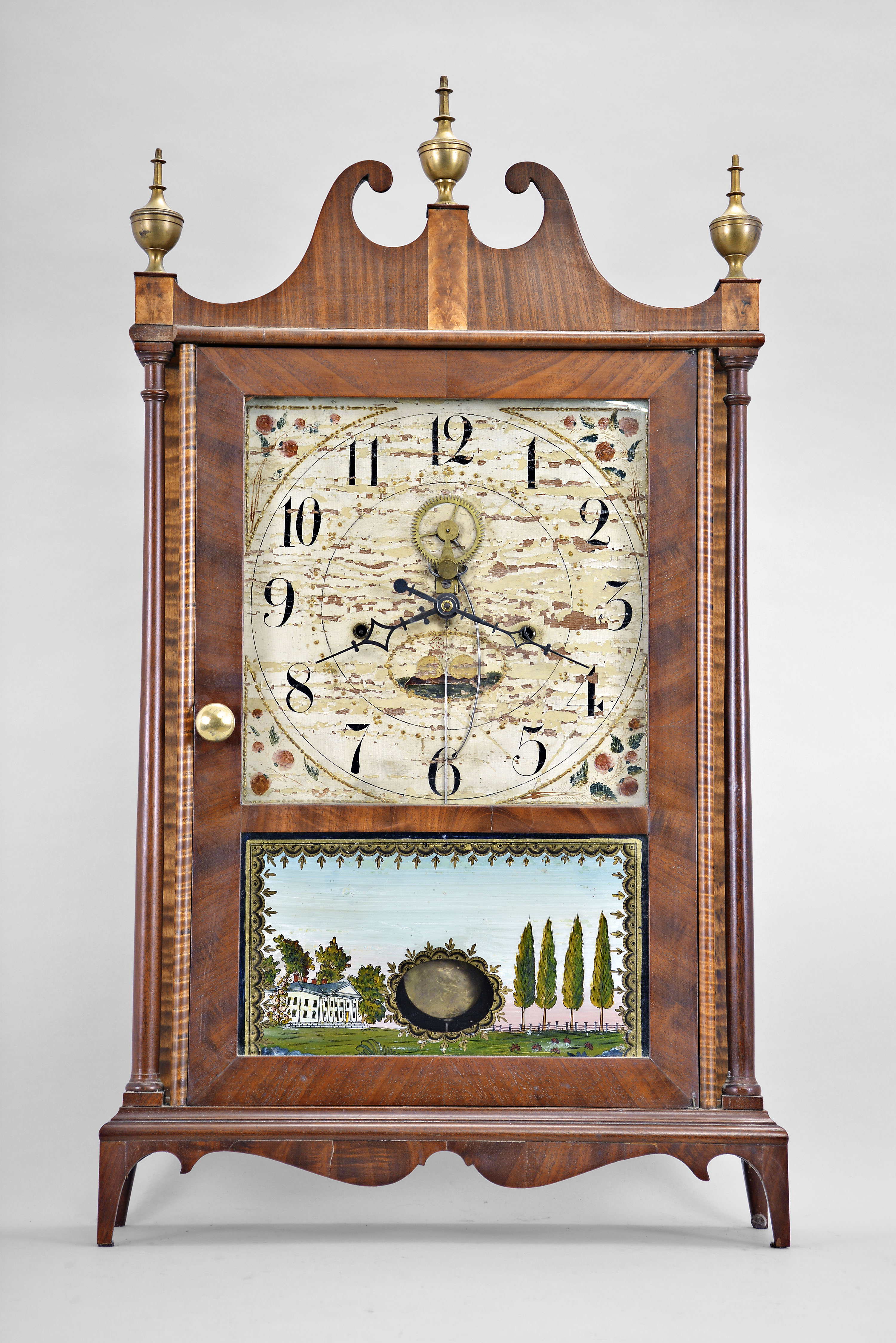 Eli Terry, Plymouth, Conn., 30 hour, time and strike weight wood movement outside escapement model 3 pillar & scroll shelf clock. — Antique Clocks Price Guide