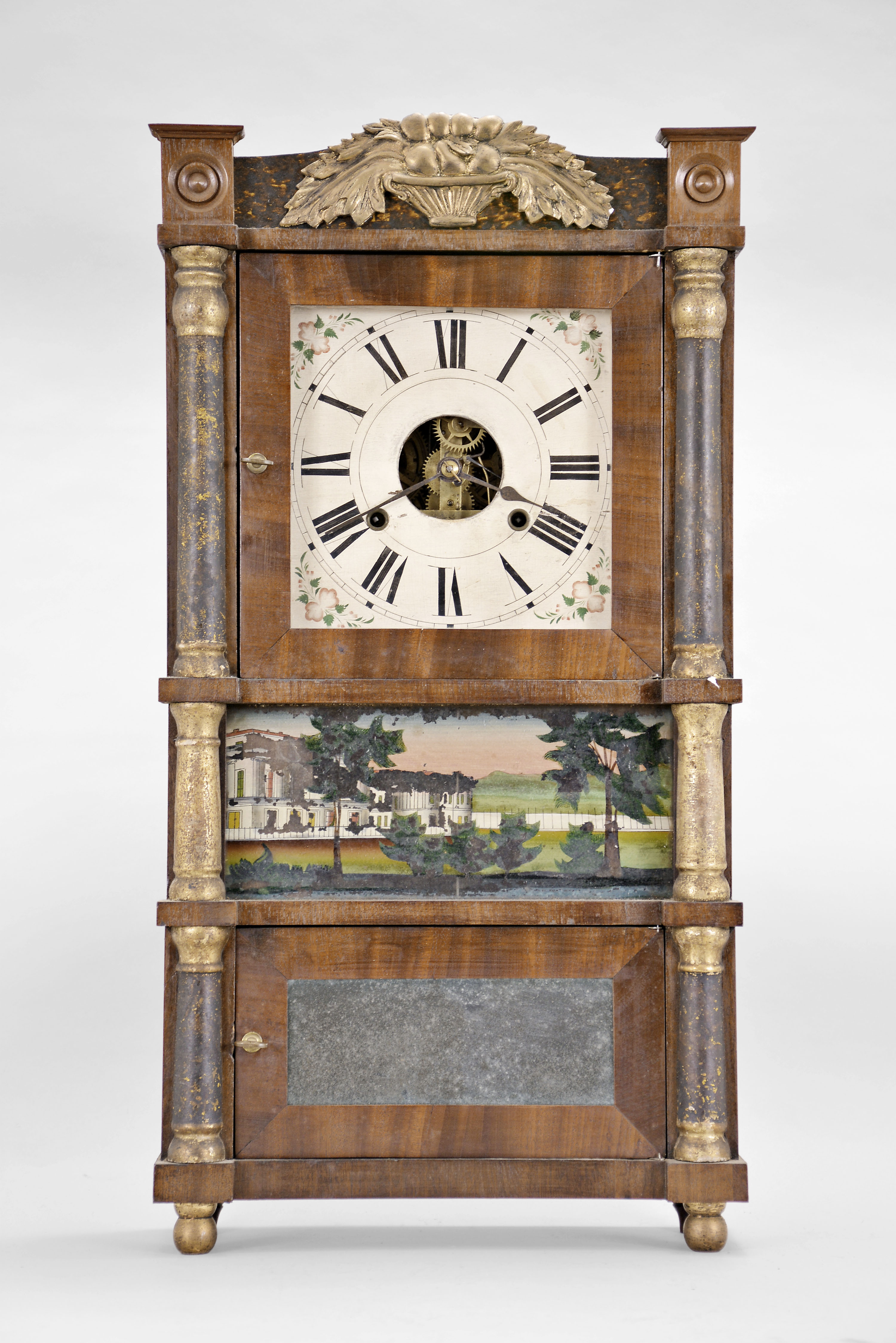 Birge, Mallory and Co., Bristol, Conn., 30 hour, time and strike weight brass movement miniature triple decker shelf clock. — Antique Clocks Price Guide