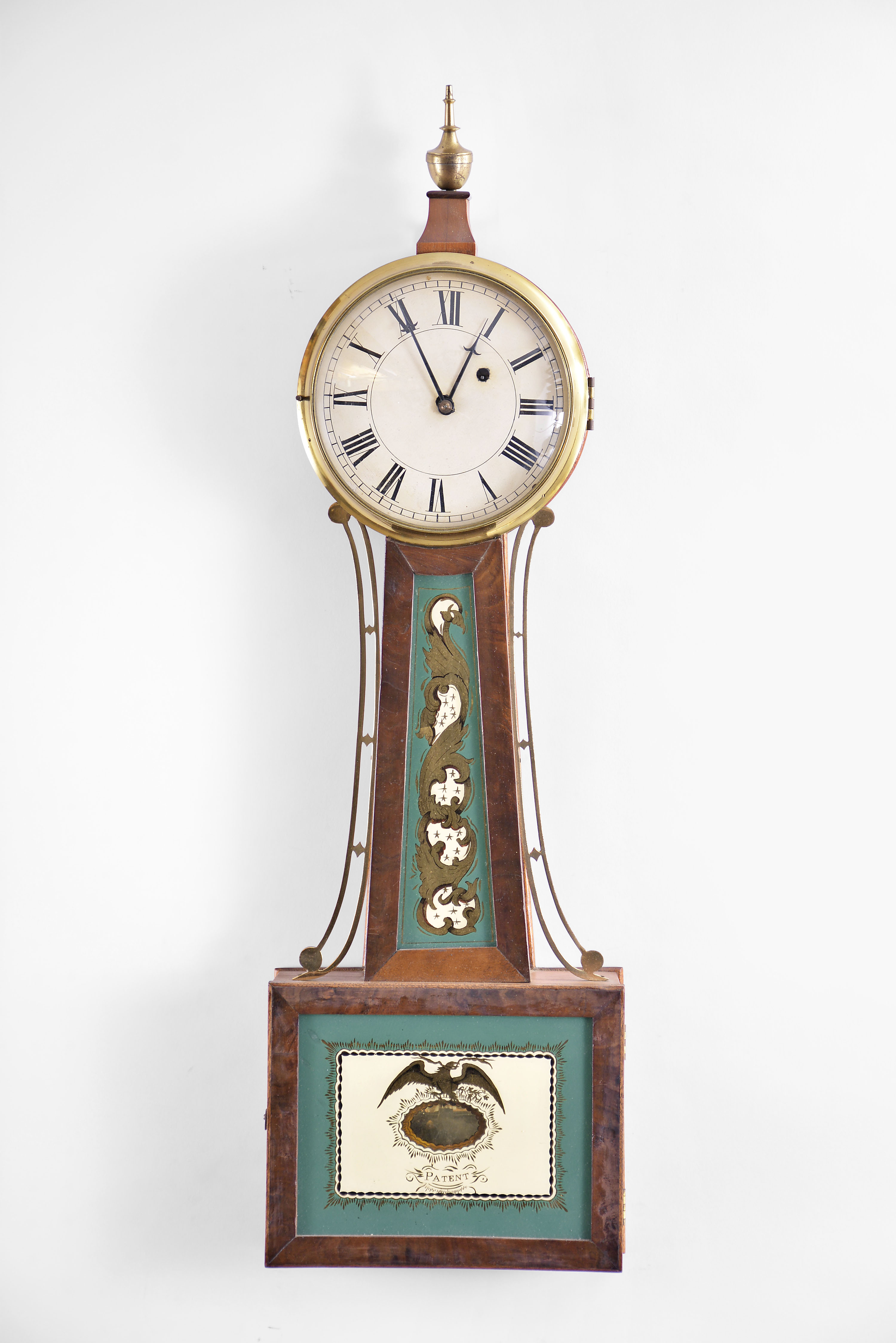 Unknown maker, 8 day, weight brass movement copy of a patent or banjo wall timepiece. — Antique Clocks Price Guide