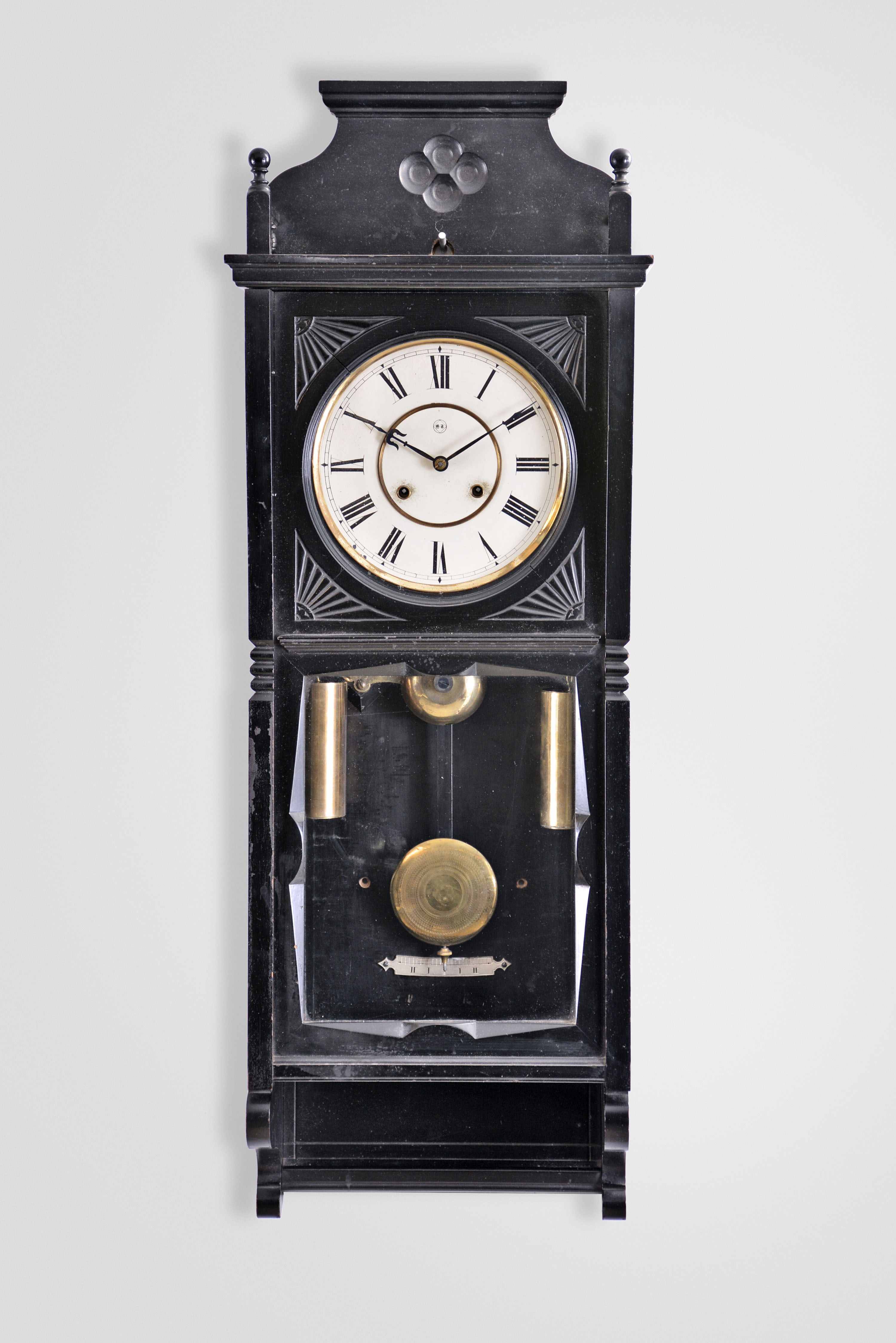 Seth Thomas Clock Co., Thomaston, Conn., "Flora", 8 day, time and strike weight brass movement wall clock. — Antique Clocks Price Guide