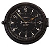 Chelsea Clock Co., Boston, Mass., "11E Deck and Engine Room" timepiece, 8 day, time only, spring driven, jeweled movement with gold hands, center seconds, in a black phenolic case with 8.5 inch black dial with 12/24 numerals, dial reading "U.S. NAVY, SER. NO. 49902E ".