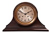 Chelsea Clock Co., Boston, Mass., ship's clock, 8 day, time and ship's strike, jeweled movement with lever escapement in a brass case with 5.5 inch silvered dial and blued steel Breguet hands, all in a mahogany cradle.