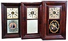 Clocks- 6 (Six): (1) E. & H. A. Bills, Colebrook River, Conn., 30 hour, time and strike, weight brass movement OG shelf clock, c1844; (2) Seth Thomas Clock Co., Plymouth Hollow, Conn., 30 hour, time and strike, weight brass movement OG shelf clock, c1860 (3) Morse & Co., Plymouth Hollow, Conn., 30 hour, time and strike, weight brass movement OG shelf clock, c1855. (4) H. Welton & Co., Terrysville, Conn., 30 hour, time and strike, weight brass movement OG shelf clock, c1841. (5) Union Manufacturing Co., Bristol, Conn., 30 hour, time, strike and alarm weight brass movement OG shelf clock, c1845. (6) William L. Gilbert & Co., Winsted, Conn., 30 hour, time and strike, weight brass movement OG shelf clock, c1860