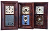 Clocks- 6 (Six): Seth Thomas Clock Co., Thomaston, Conn., 8 day, time and strike, weight brass movement OG shelf clock, c1870; (2) Chauncey Jerome, New Haven, Conn., 8 day, time, strike and alarm weight brass movement OG shelf clock, c1850. (3) Chauncey Jerome, New Haven, Conn., 30 hour, time and strike, weight brass movement OG shelf clock, c1850 (4) Daniel Pratt, Jr. Reading, Mass., 30 hour, time and strike, weight wood movement OG shelf clock, c1842. (5) Boardman & Wells, Bristol, Conn., 30 hour, time and strike, weight brass movement OG shelf clock, c1843. (6) E. N. Welch Mfg. Co., Forestville, Conn., 30 hour, time and strike, weight brass movement OG shelf clock, c1860