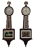 Clocks- 5 Connecticut Banjo: (1) New Haven Clock Co., New Haven, Conn., "Willard" banjo clock,30 day, time only, spring driven in a mahogany case, c1915; (2) New Haven Clock Co., New Haven, Conn., "Willard" banjo clock, 30 day, time only, spring driven in a mahogany case, c1915; (3) E. Ingraham & Co., Bristol, Conn., "Nyanza" banjo clock, 8 day, time only, spring driven in a mahogany finish case, c1915; (4) E. Ingraham & Co., Bristol, Conn., "Nile" banjo clock, 8 day, time and strike, spring driven in a mahogany finish case, c1920; (5) Sessions Clock Co.,Forestville, Conn., "Salem" banjo clock, 8 day, time only, spring driven in a mahogany case, c1927.